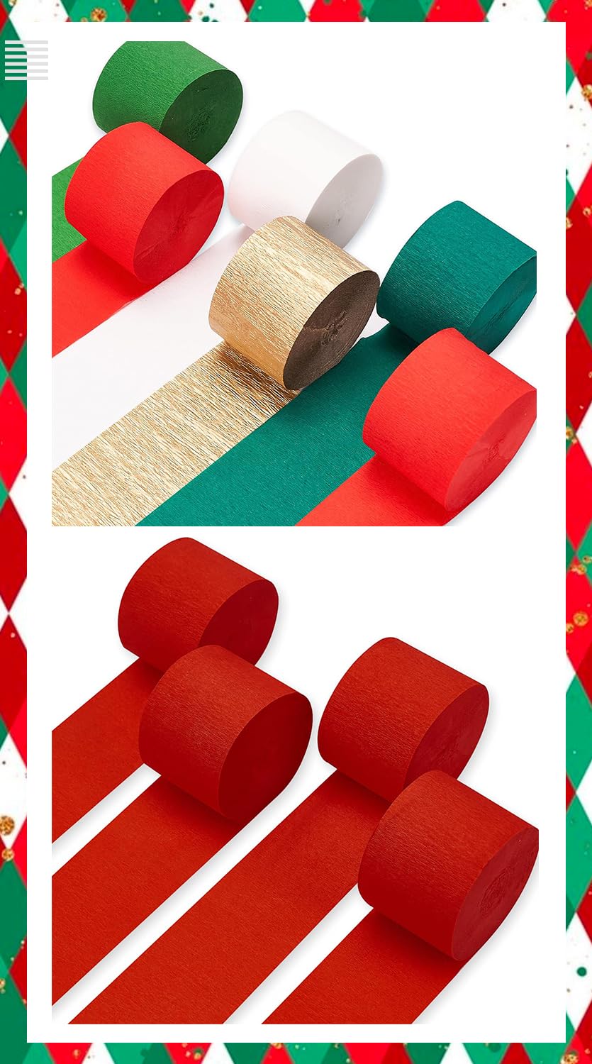 PartyWoo Red Crepe Paper Streamers 4 Rolls and Crepe Paper Streamers 6 Rolls for Christmas Decorations