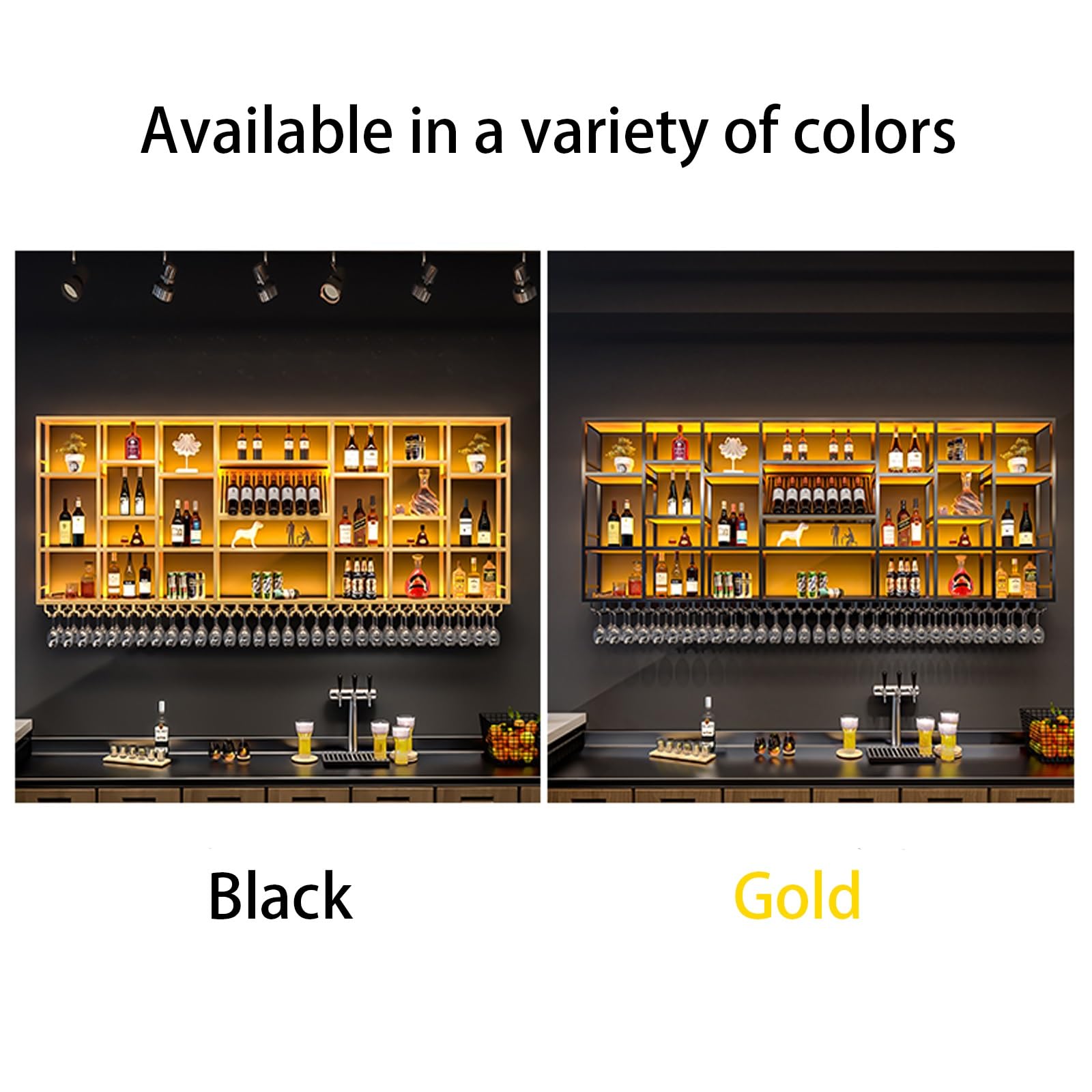 Portabottiglie da parete con luce a LED, 198,1 cm, in metallo, elegante contenitore per casa, bar, design salvaspazio, perfetto per gli amanti del vino e gli appassionati di decorazione.