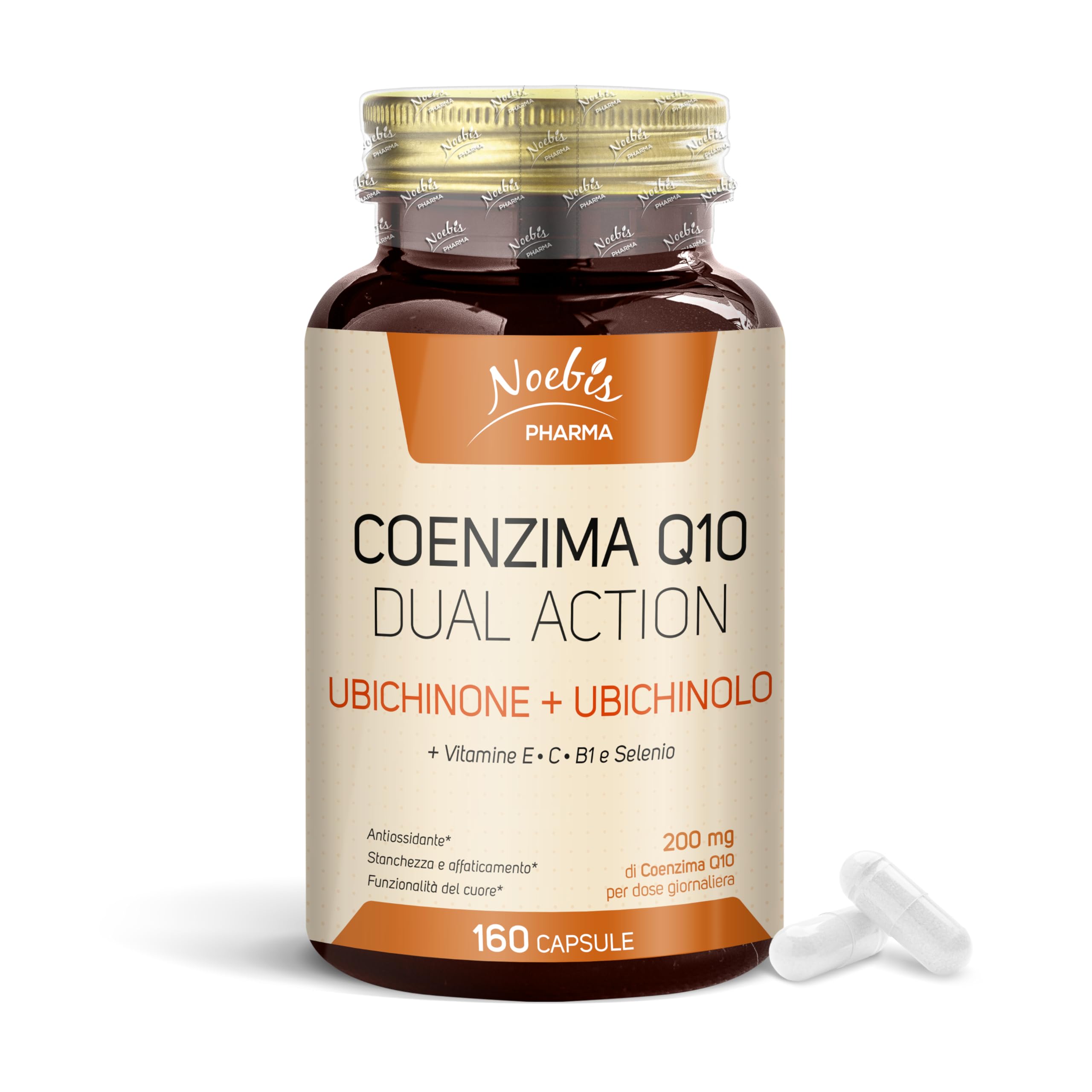 Noebis Pharma Coenzima Q10 Dual Action 200 mg per Dose – 960 Capsule (6 x 160) con Ubichinone e Ubichinolo – Confezione Sestupla