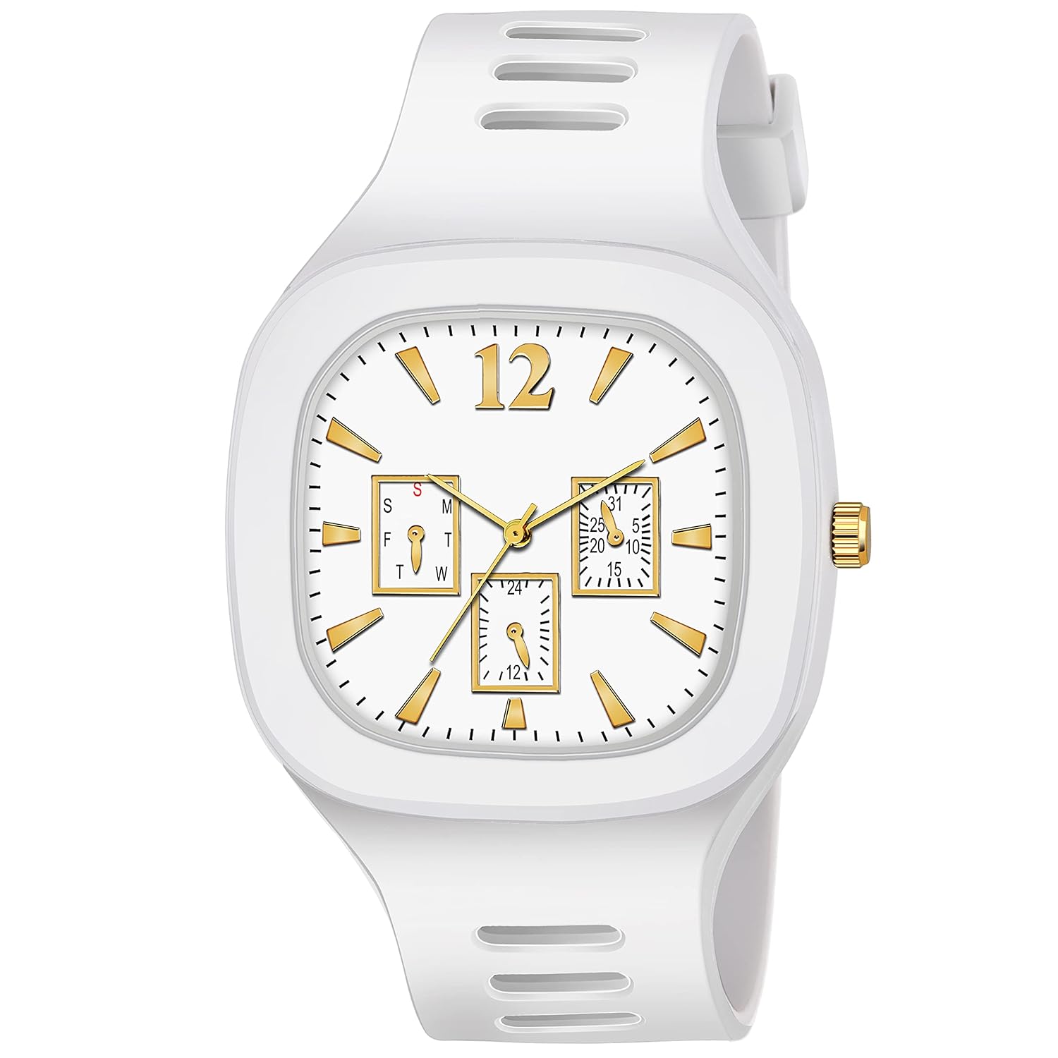 Acnos® Premium Brand – Square Multi Dial Analog Silicon Strap Addi Stylish Designer Analog Watch for Boys with Bracelete Pack of 2
