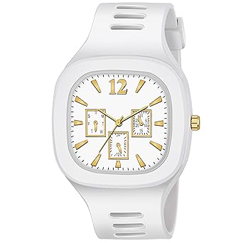 Acnos Brand - Square Multi DIAL Analog Silicon Strap ADDI Stylish Designer Analog Watch for Boys with bracelete Pack of 2