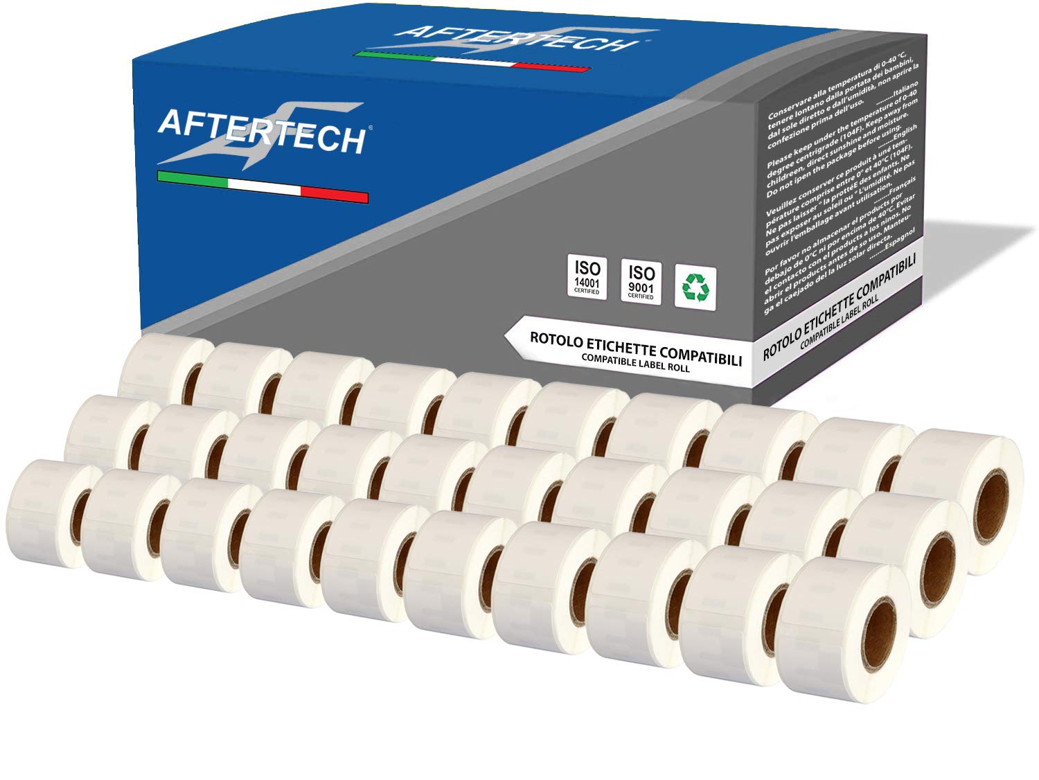 Aftertech 30 rollos de etiquetas adhesivas compatibles 99010 28 x 89 mm (130 etiquetas/rollo = 3900 totales) para Dymo LabelWriter Seiko SLP etiquetadoras impresoras S0722370 30 x 99010