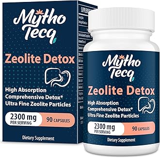 2300 MG Zeolite Detox Capsules - Activated Charcoal & Bentonite Clay, Highly Absorbable Full Body Detox, Liver & Gut Detox Cleanse, Zeolite Clinoptilolite for Heavy Metal Detox （90 Capsules）