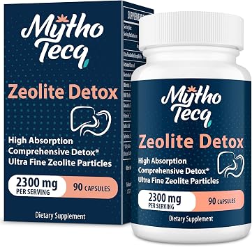 MythoTecq 2300 MG Zeolite Detox Capsules - Activated Charcoal & Bentonite Clay, Highly Absorbable Full Body, Liver & Gut Cleanse, Zeolite Clinoptilolite90 Capsules