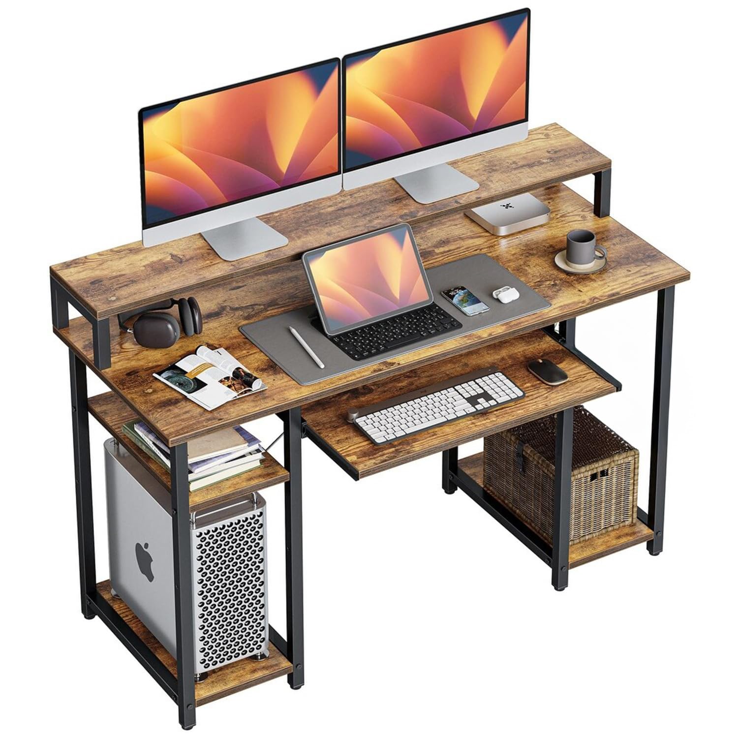 undesk Un-Desk Nova Computer Table for Home Office and Study Table with 3 Shelf Workstation Desk for Desktop Pc Laptop and Gaming with Keyboard Tray Reversible Shelf Left and Right 120 CM Forest Dark