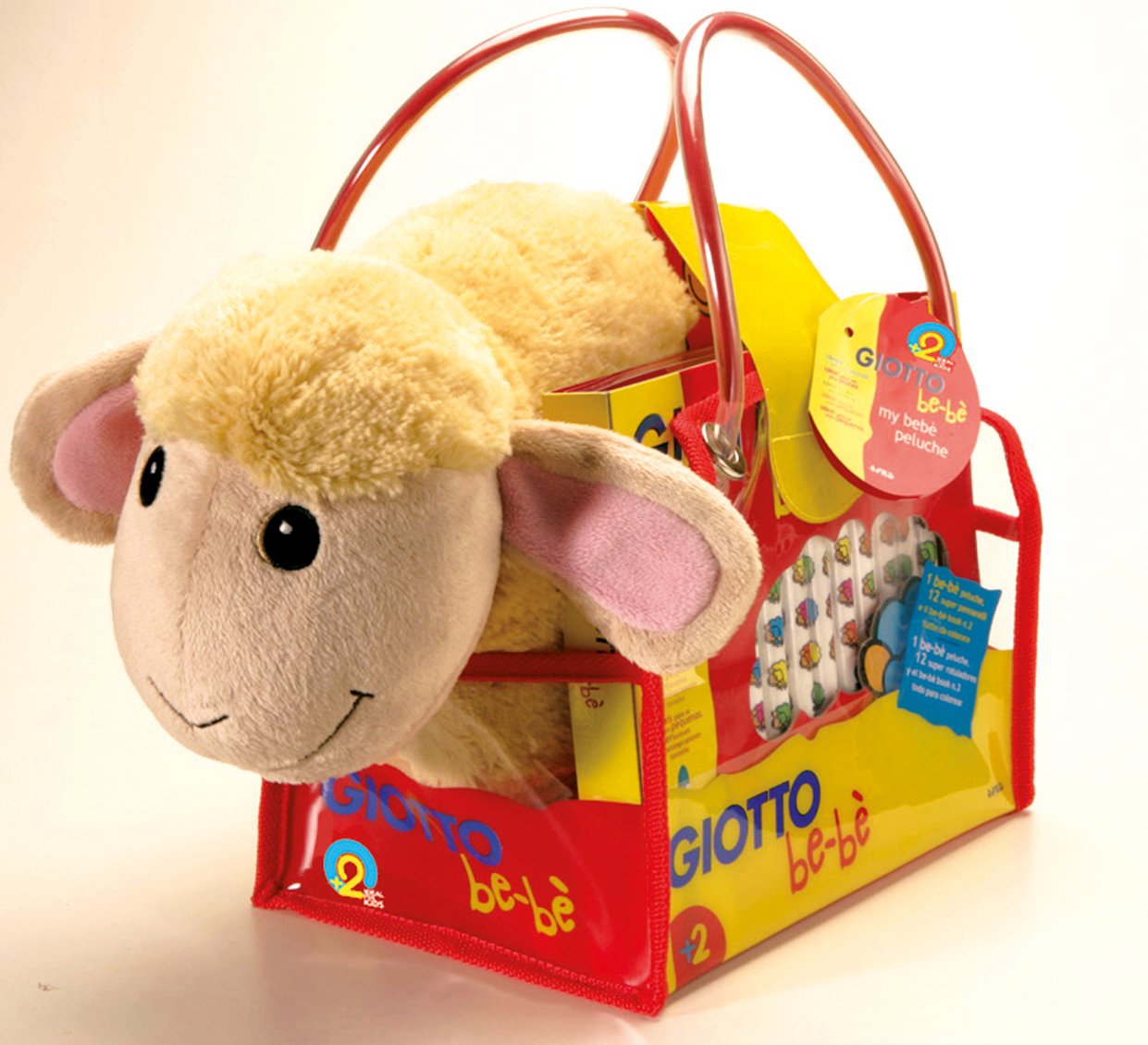 Giotto be-bè 461900 - Bolsa con peluche de la ovejita, 12 súper rotuladores y un libro para colorear