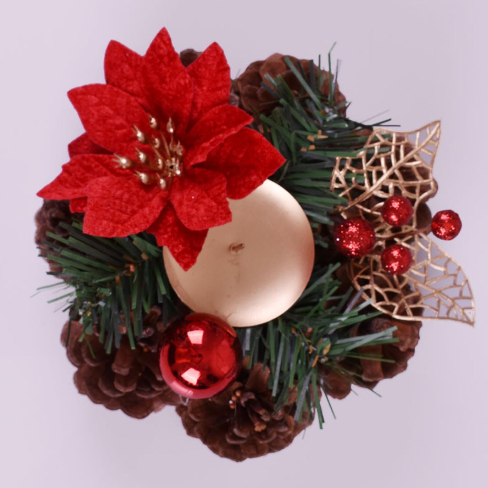 Corona De Adviento Con 4 Portavelas - Decoración Navideña Artificial Con Piñas Y Frutos Rojos, 30 Cm, PVC Flexible