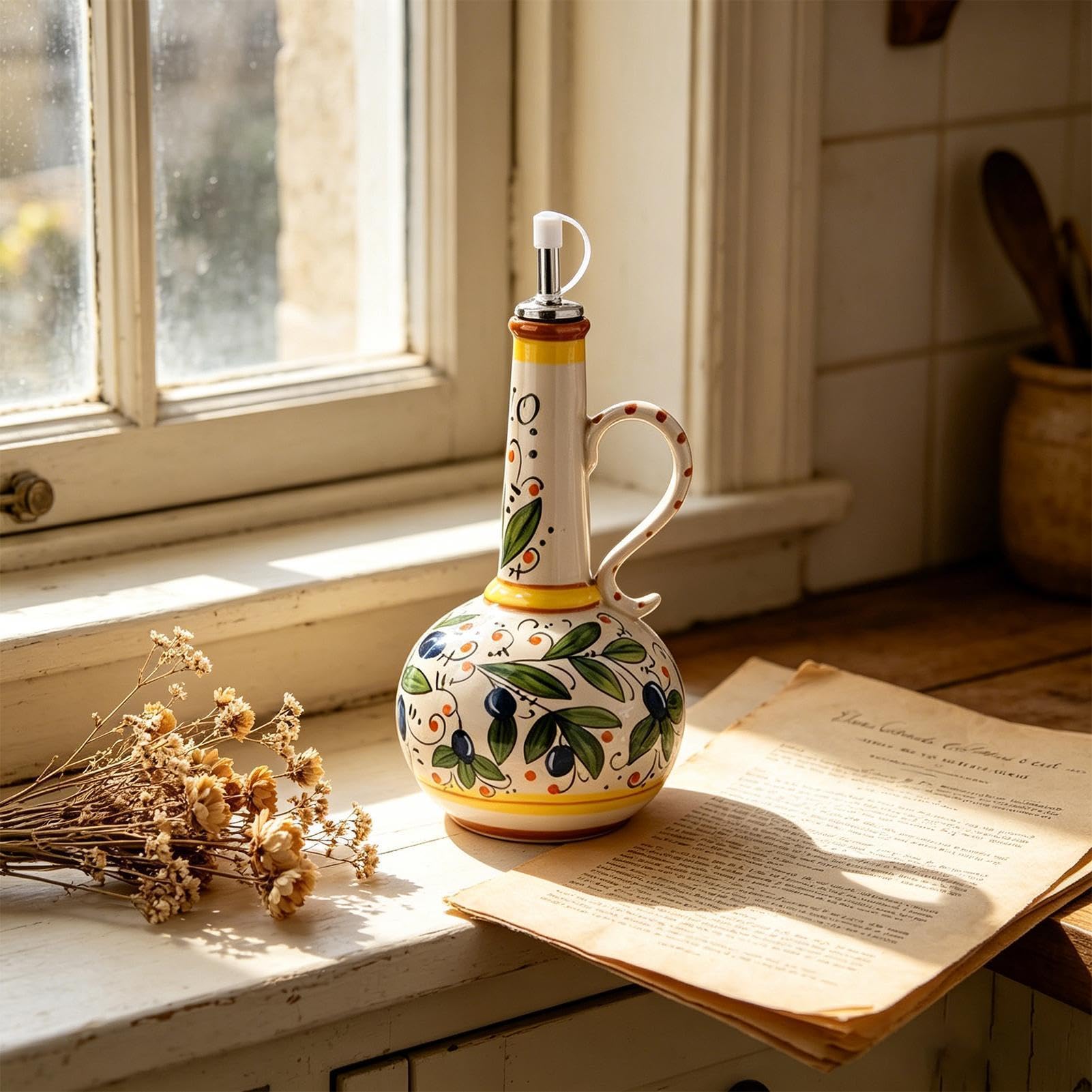 Dispenser In Ceramica Per Olio D'Oliva Contenitore Portatile In Terracotta | Bottiglie Per Olio E Aceto Per Cucina Insalate Aceto Casa Tavola E Pasti
