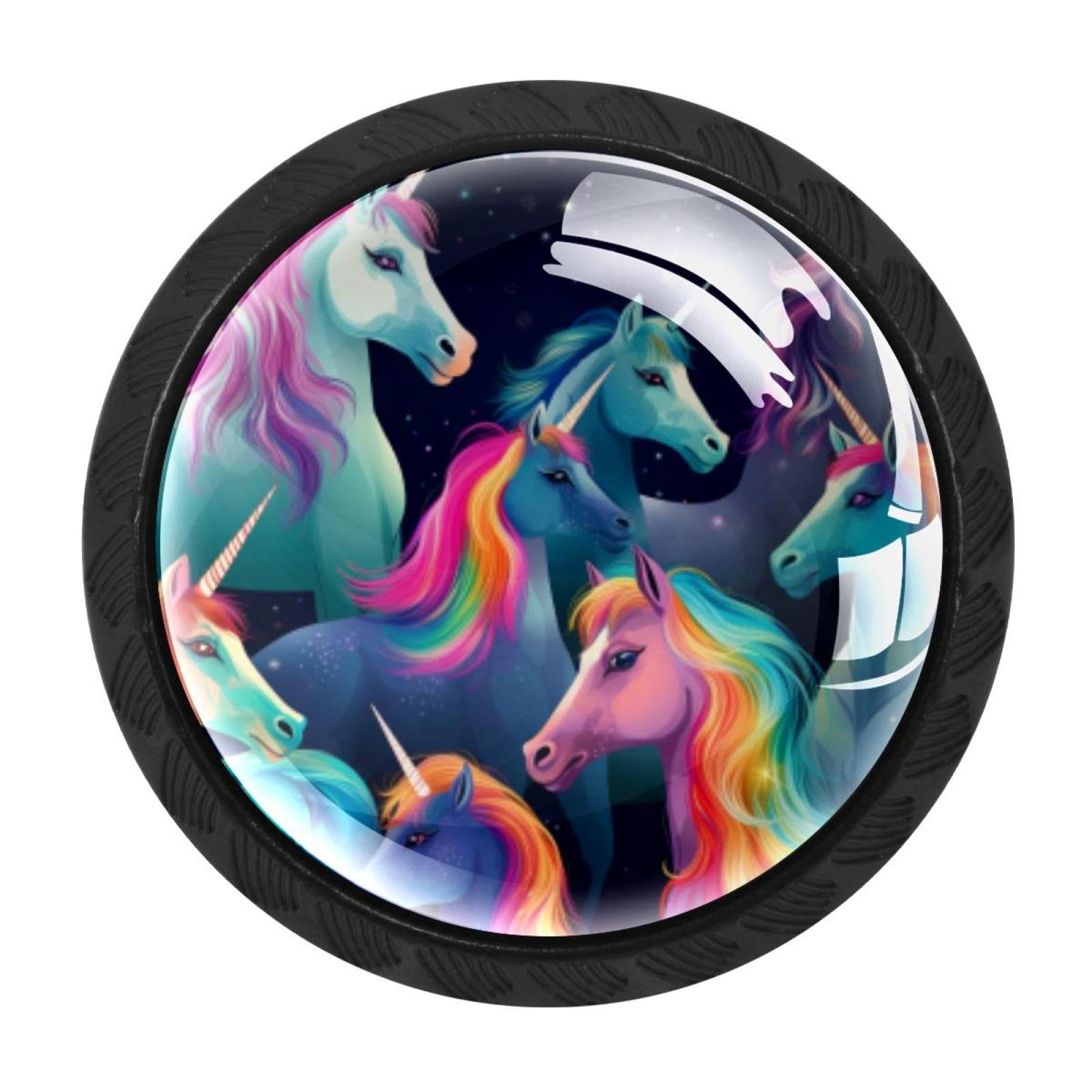 Chenzzzz Multicolored 06 4 Pieces Round Cabinet Knobs Rustic Dresser Knobs, Drawer Cupboard Wardrobe Cabinet Pulls Handles Hardware For Home Kitchen Furniture, Rainbow Unicorn