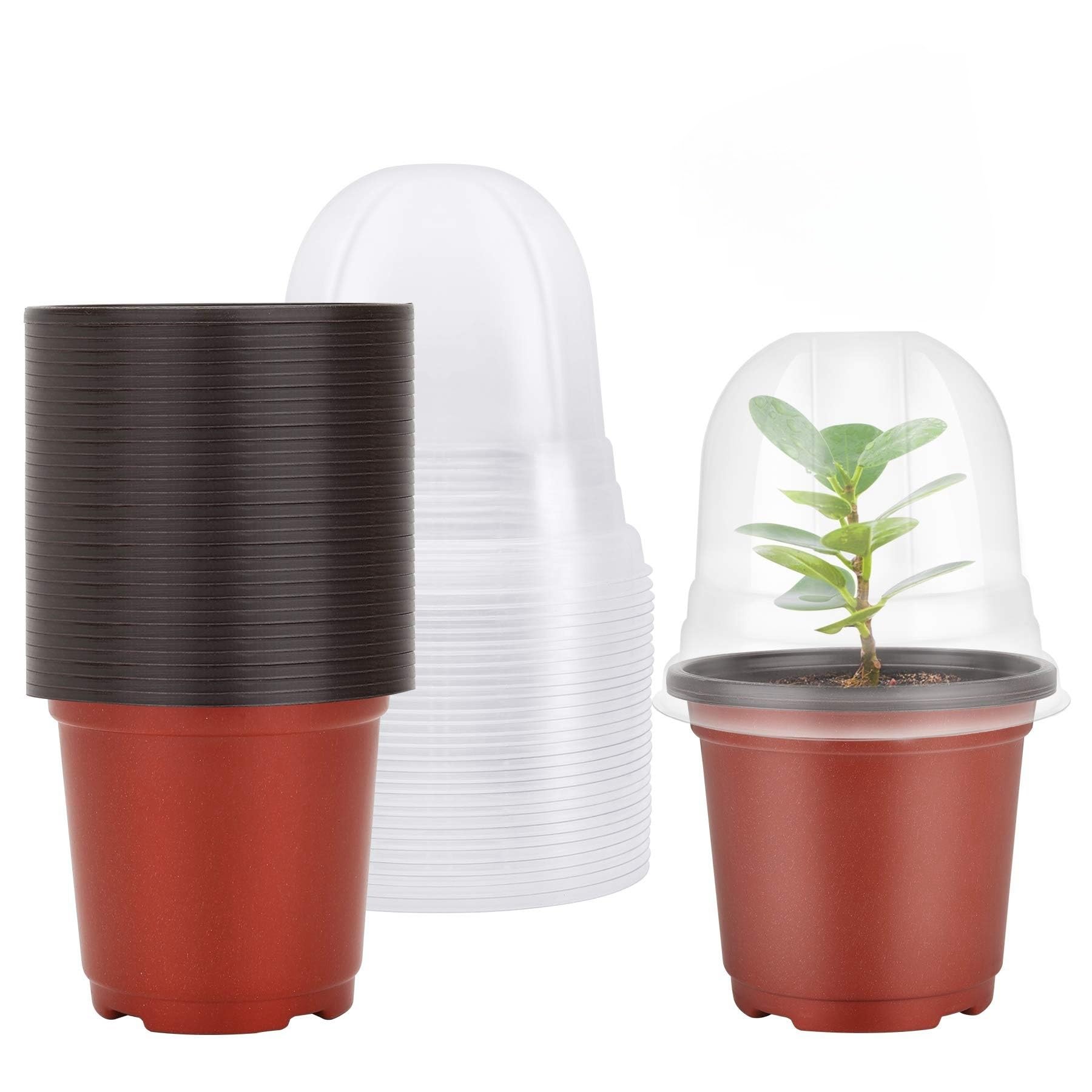 THE WHITE SHOP Plant Nursery Pots with Humidity Dome 4" Soft Transparent Plastic Gardening Pot Planting Containers Cups Planter Small Starter Seed Starting Trays for Seedling，30 Sets