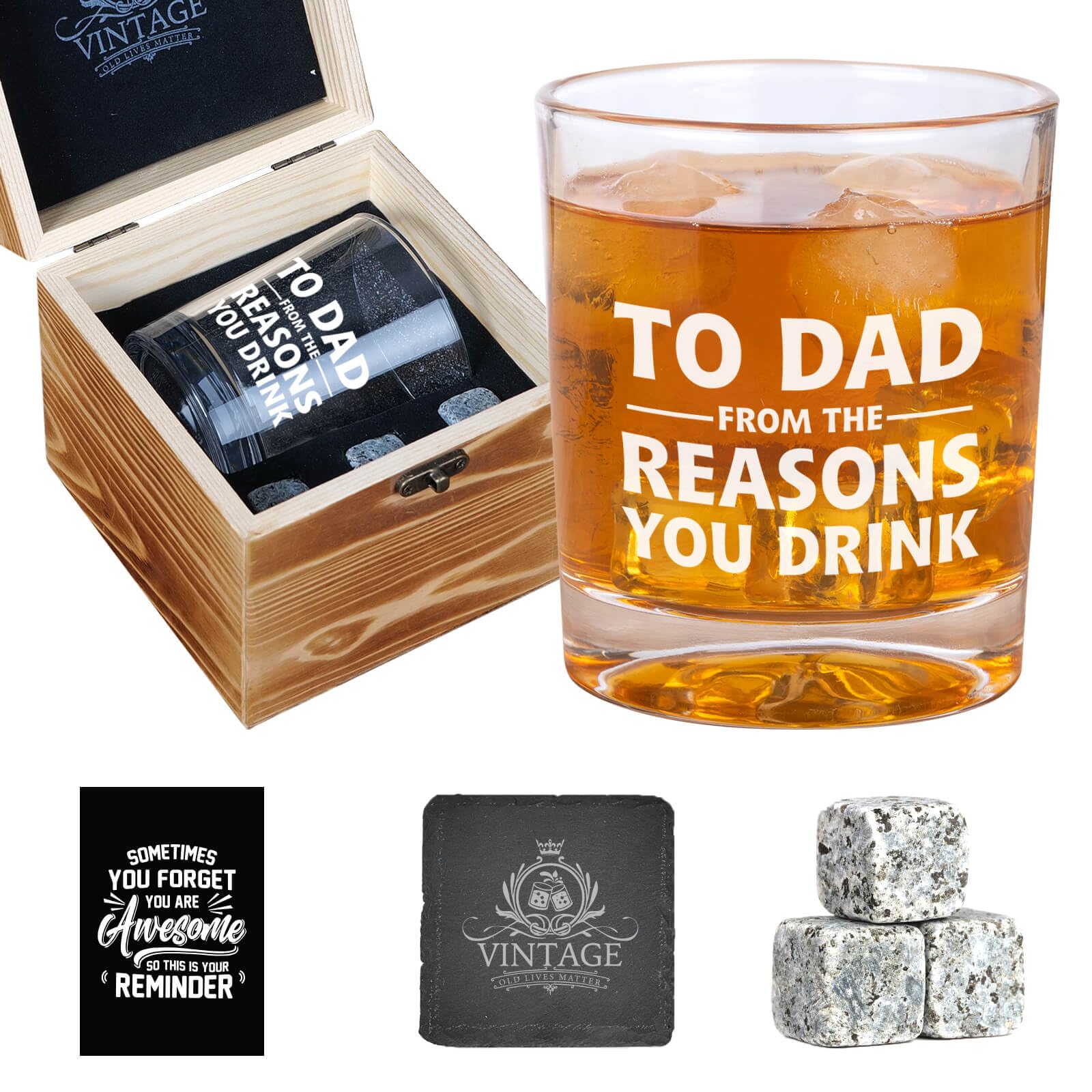 Ithmahco Gifts For Dad, To Dad From The Reasons You Drink Glass, Whiskey Set Gifts For Men, Gift For Father Who Wants Nothing, Father Christmas Gift