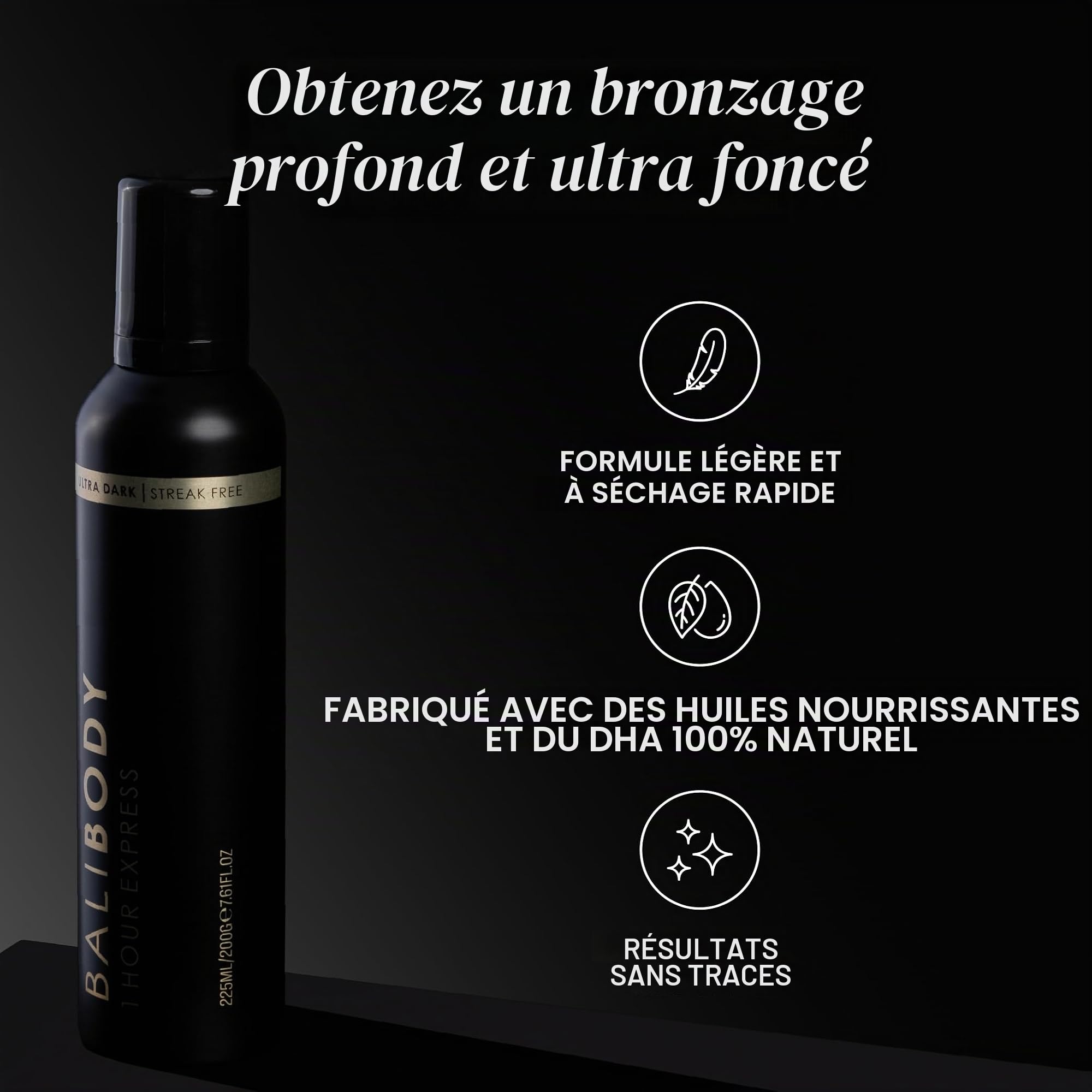 Bali Body Autobronzant Express 1 heure – Mousse bronzante ultra foncée à séchage rapide, sans traces | Convient à tous les types de peau, végétalien, sans cruauté envers les animaux et fabriqué en