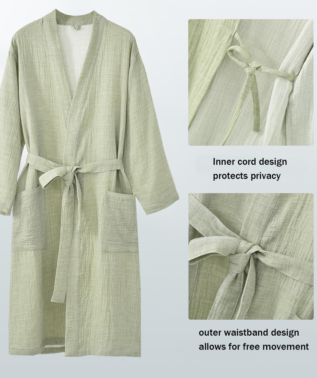 Bata unisex de gasa 100% algodón Bata de baño tipo kimono ligera de hilo teñido Ropa de dormir absorbente de muselina para spa para mujer