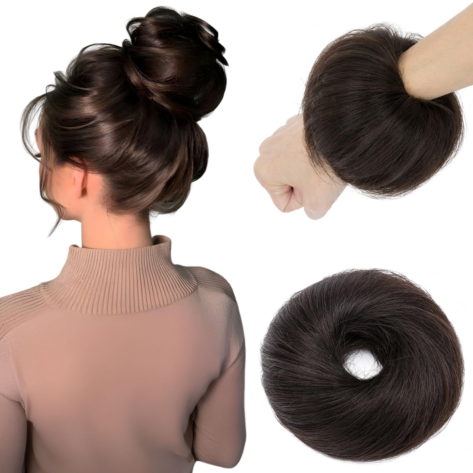 Elailite Hair Pieces For Women Straight Bun Real Hair Human Hair Smooth Neat Hair Covered Scrunchies Donuts Updo Chignon