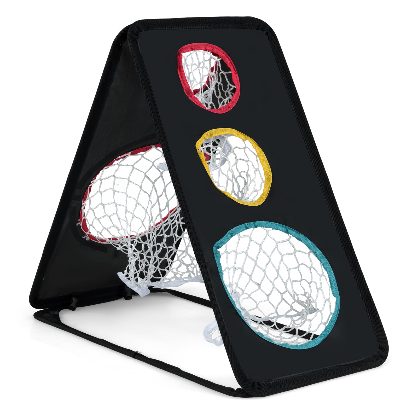 COSTWAY Dual-Sided Golf Chipping Net, Triple Target Golf Practice Net with 5 Target Holes, Indoor Outdoor Golfer Accessories for Men & Women