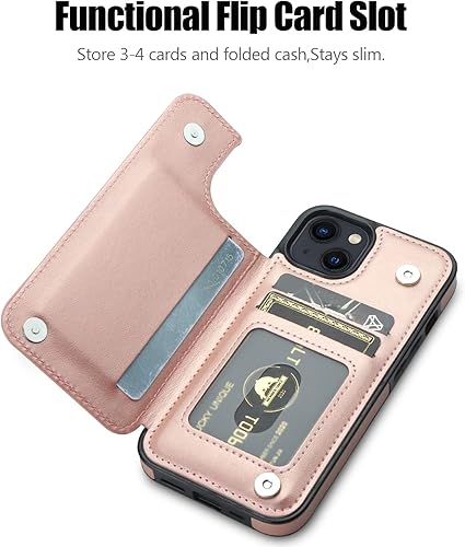 Miniatura 2 de Nvollnoe Funda para iPhone 13 con tarjetero de cuero resistente y duradero, bloqueo RFID, a prueba de golpes, delgada, ranura para tarjeta de