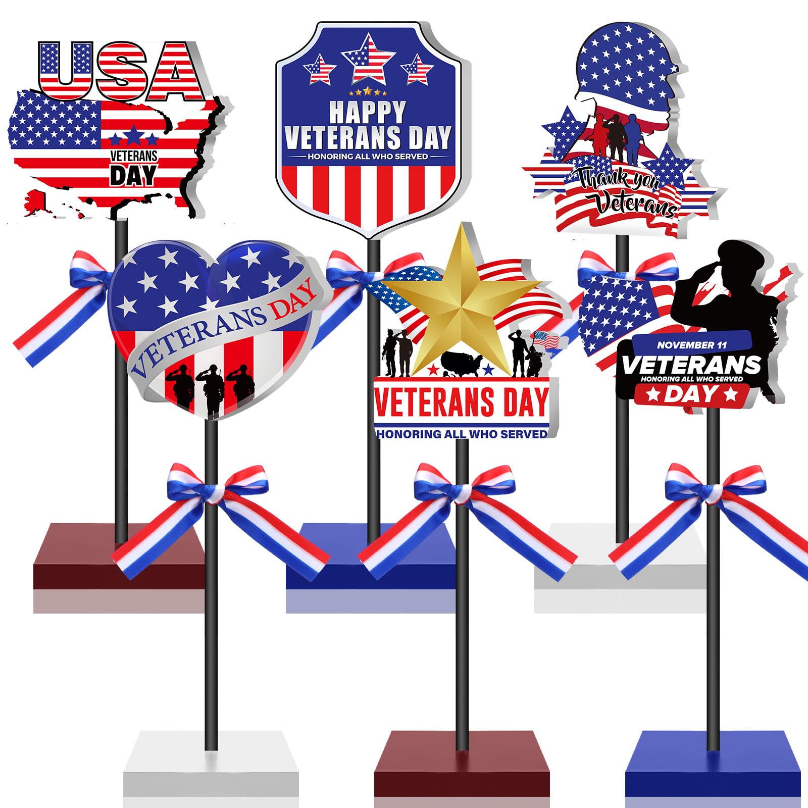Briwooody 6 Pcs Happy Veterans Day Table Decorations Veterans Day Centerpieces for Tables Army Deployment Party Supplies Patriotic Thank You Decorations for Military Welcome Table Topper