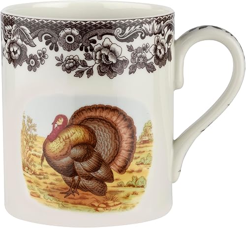 Spode Taza Woodland de 16 onzas, diseño de pavo, taza de café con asa para bebidas calientes, ideal para té, chocolate caliente y otras bebidas