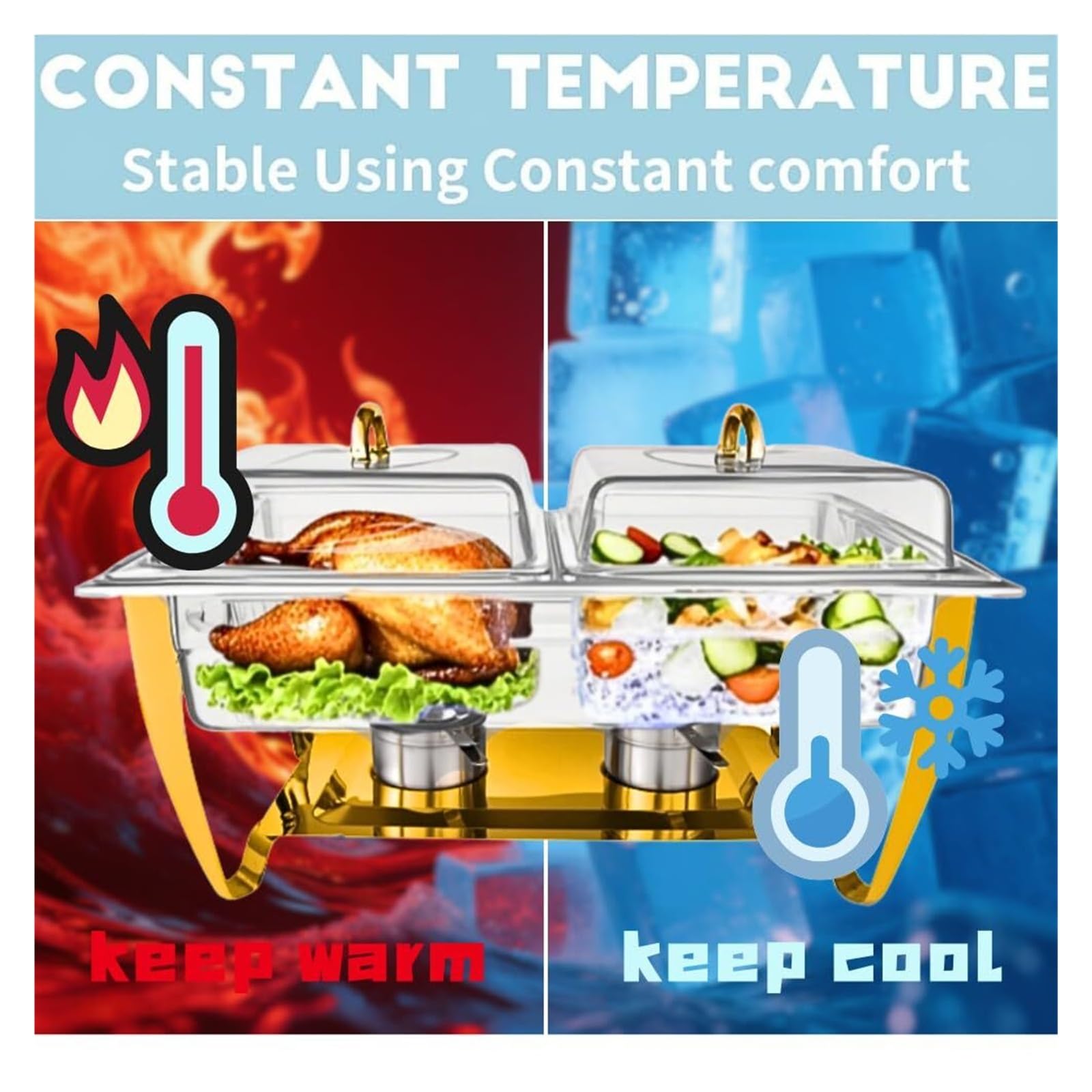 Scaldavivande for forno di mantenimento a doppio coperchio da 9 litri | Forniture for catering in acciaio inossidabile di alta qualità Scaldavivande di lusso con display a buffet