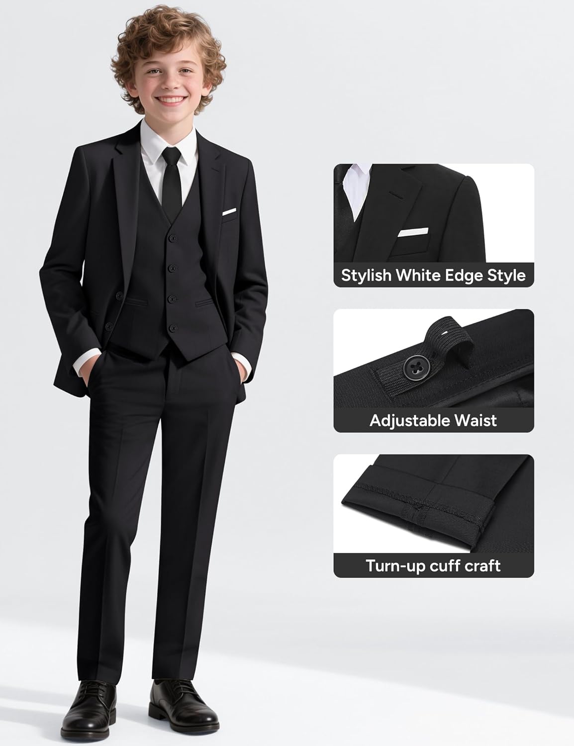 Boys' Formal Suit Set, with Suspenders, Adjustable Waist