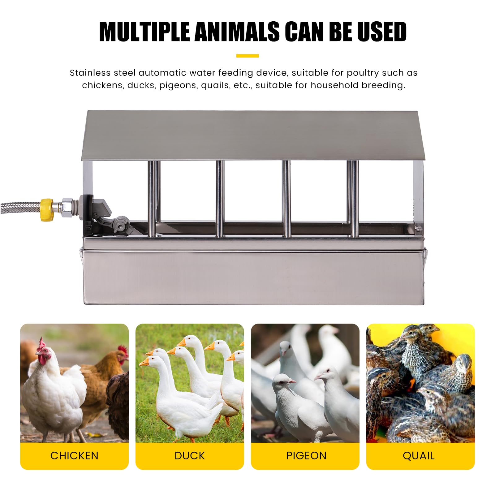 Recipiente automático para beber pollo con manguera trenzada, recipiente para beber paloma con válvula flotante para codorniz, paloma, pollo, loro, bebedor automático de aves de corral