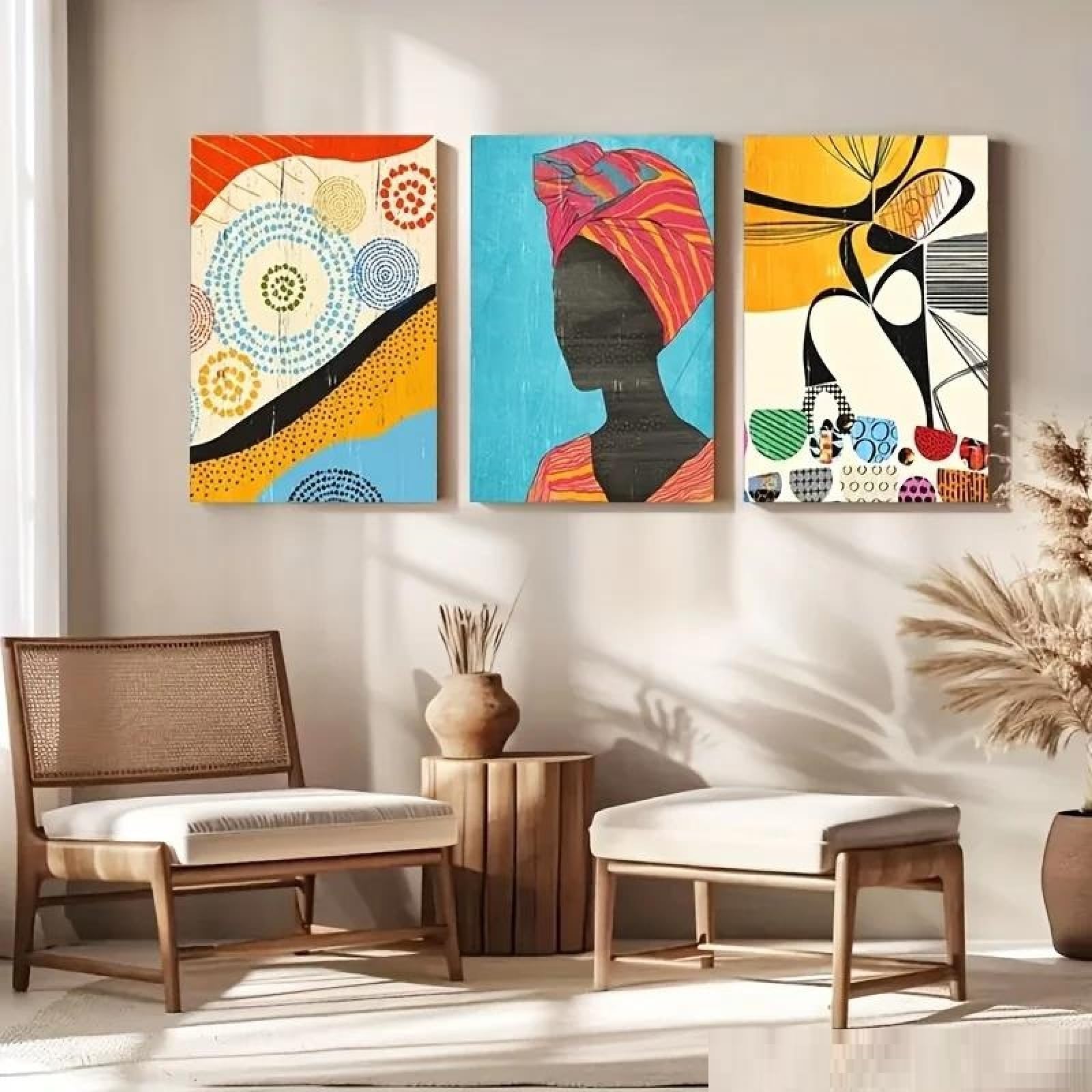Yocheng 3pcs African Style Canvas Wall Set -Vibrant 2D Flat Print With, Abstract Geometric Design 50x70cmx3 No Frame