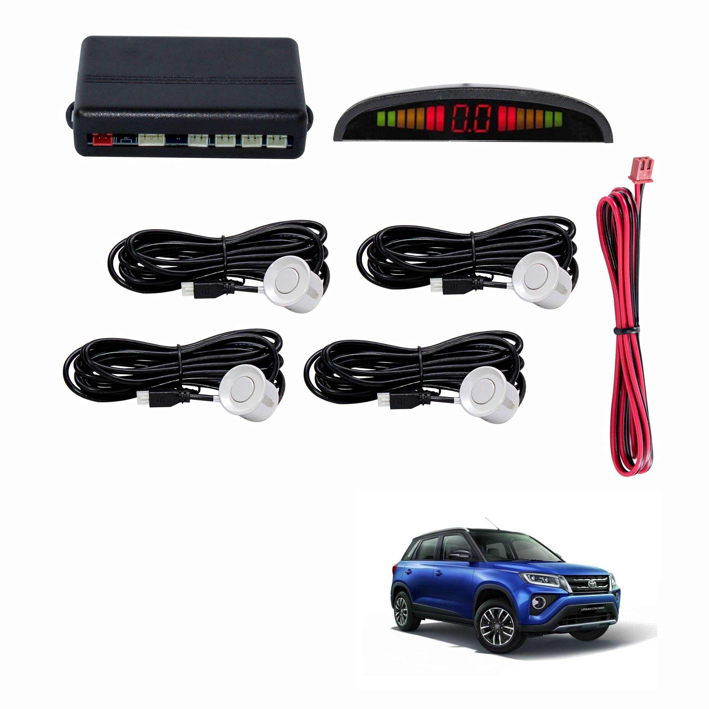 Car Reverse Parking Sensor with LED Display 4 Sensor Reverse Parking Auto Radar Detectors For Toyota Urban Cruiser (White)-picture-29