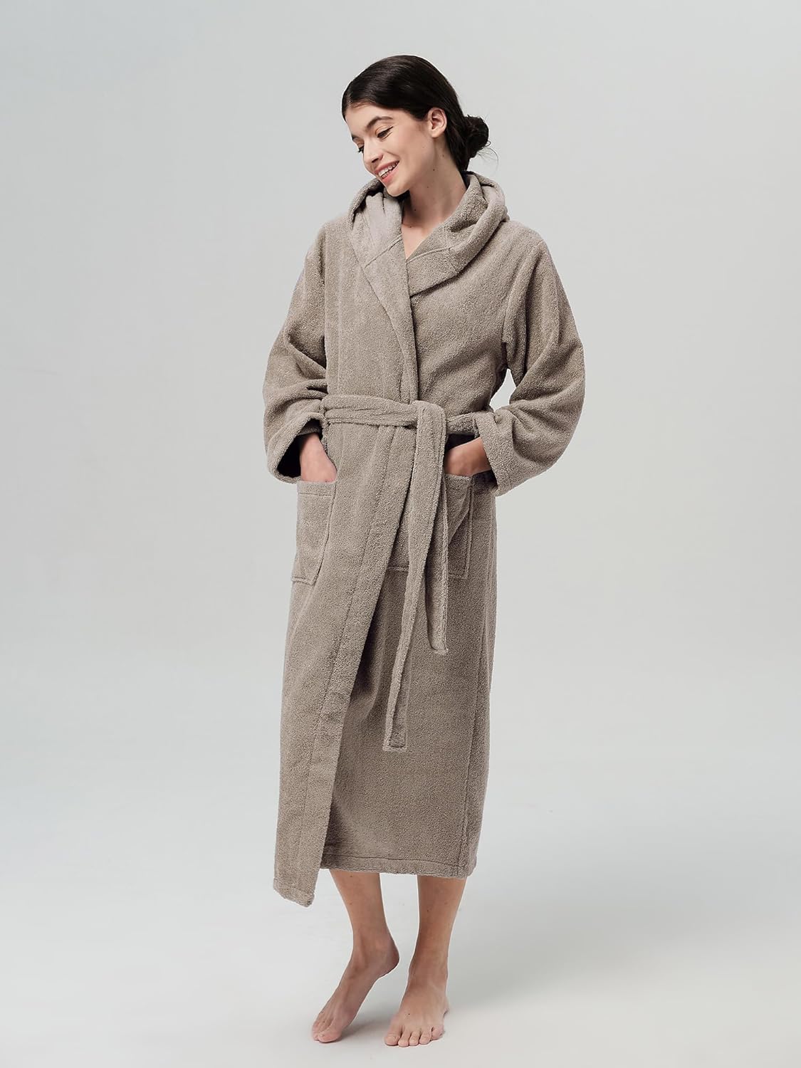 SIORO Womens Terry Cottton Long Cloth Robes, Hooded Plush Soft Absorbent Bathrobe, Full Length Spa Colth for Shower, Hot Tub - Image 2