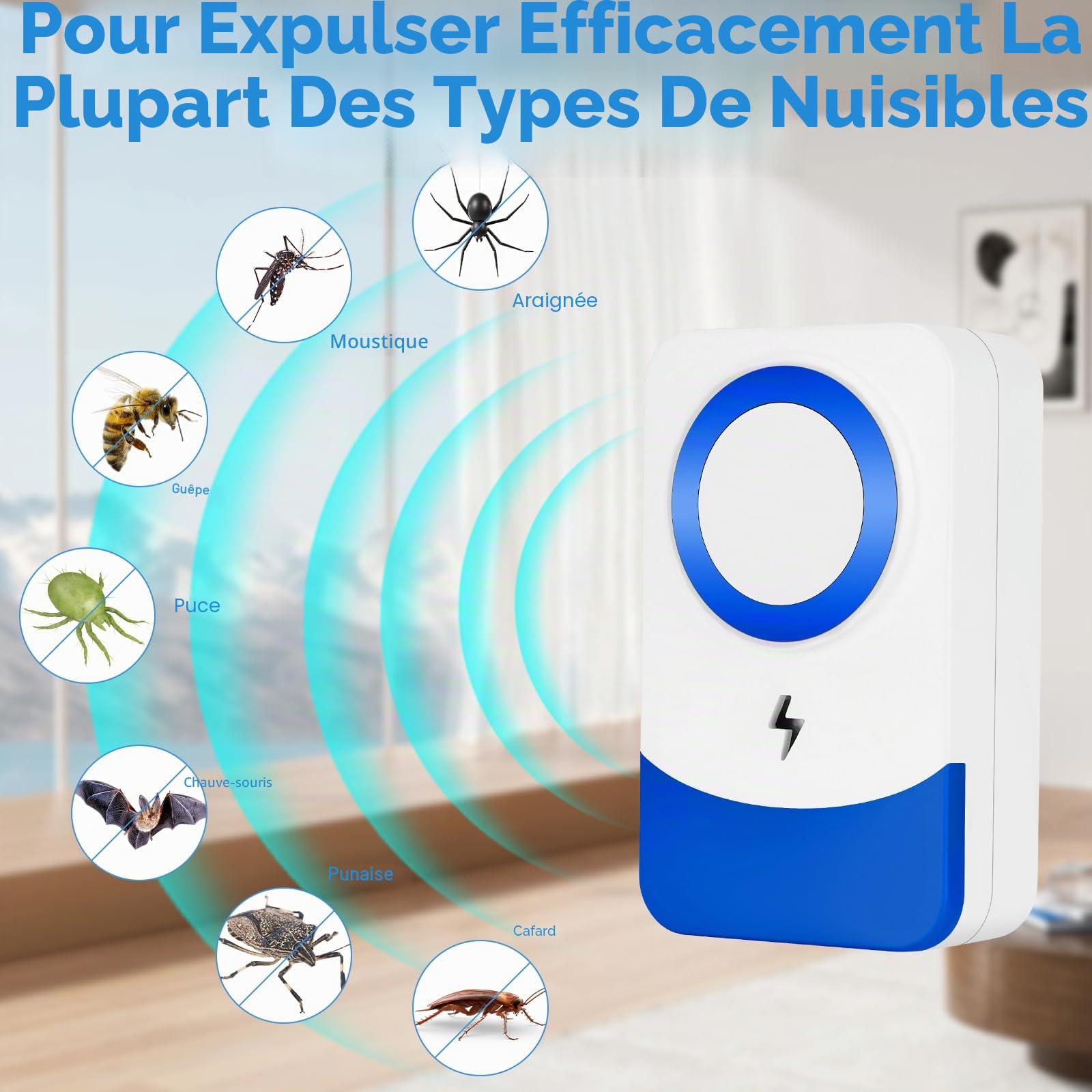 Sprifityy 4pcs Répulsif à Ultrason Antiparasitaire, Prise Anti Moustique, Ultrason pour Nuisible, Ans Odeur, Insectes,Souris,Cafards,Araignée,Mouches,Fourmis,Punaises, puces et Mites etc