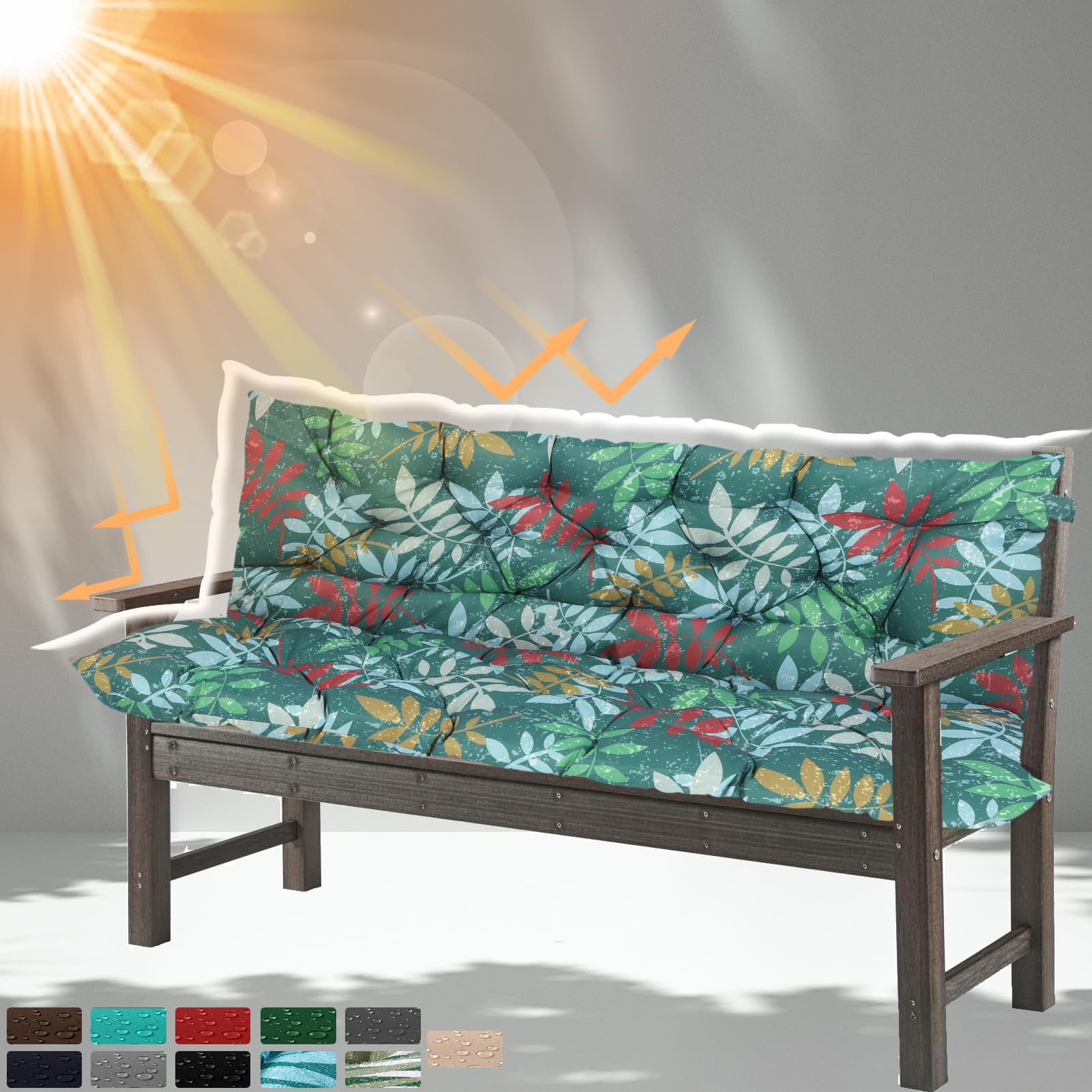 HIYEN Porch Swing Cushions 3 Seater Replacement, Waterproof Bench Cushions for Outdoor Furniture with Backrest, 4