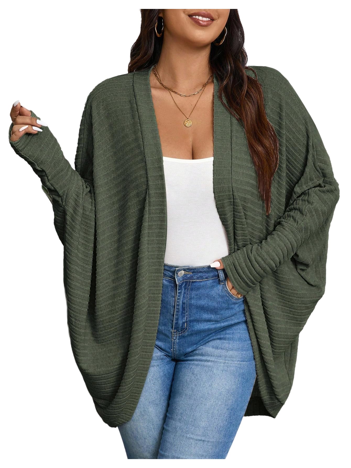 SOLY HUX Plus Size Cardigan Sweaters for Women Open Front Long Sleeve Knit Sweater Fall Clothes