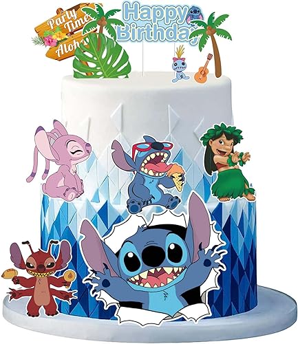 13 adornos para tartas, decoración azul para tartas, fiesta de cumpleaños, dibujos animados, decoración de pasteles para niños, suministros de fiesta