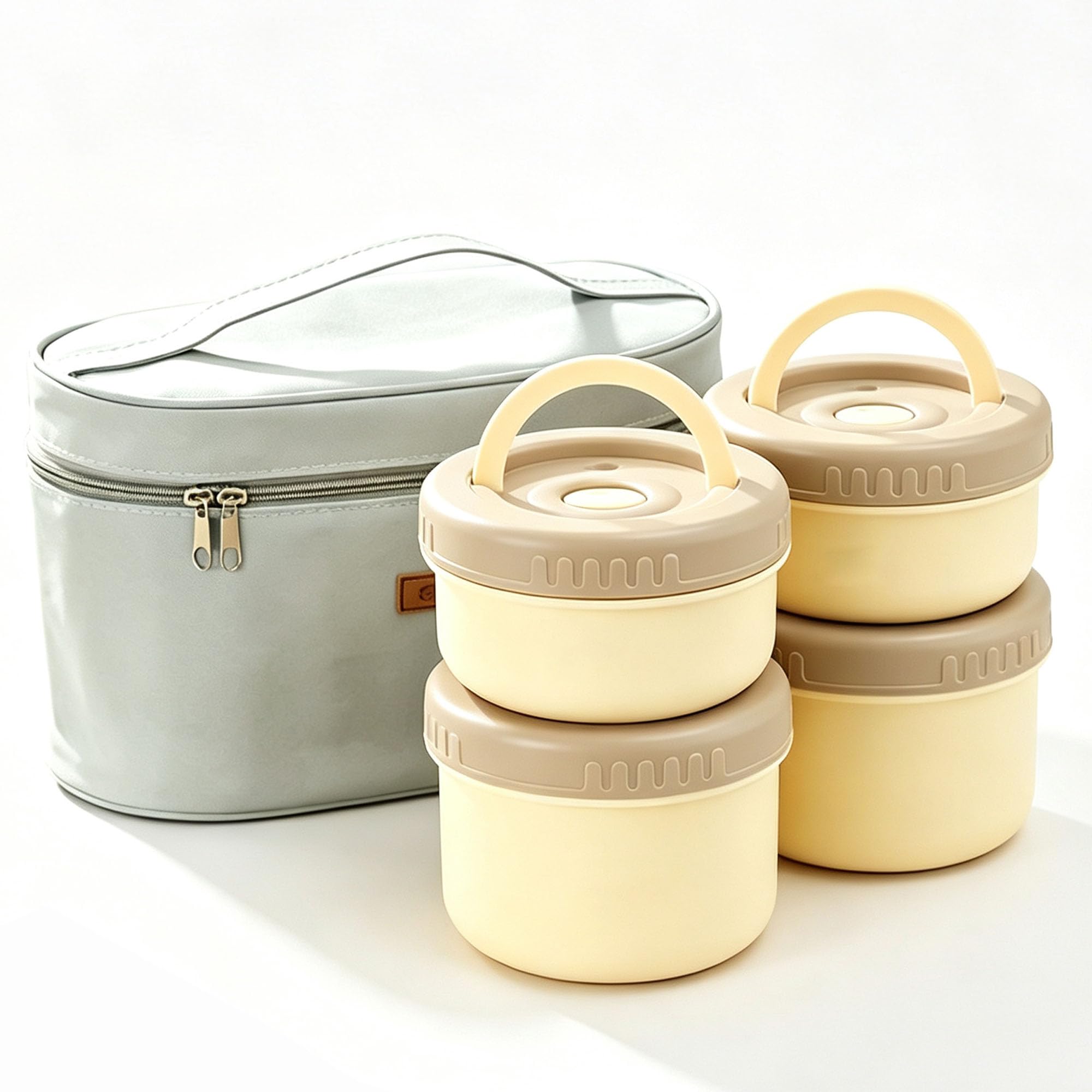 Ceramica Scatola Pranzo Contenitore Termico, Contenitore Termico per Pranzo Forma Rotonda per Conservazione Degli Alimenti Scatole Picnic per pasti fuori casa, lavoro, scuola,Yellow-4 pieces
