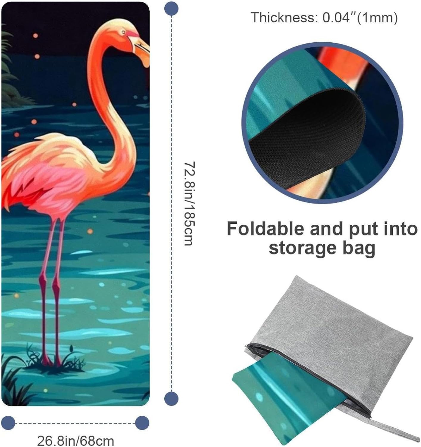 Yoga Towel, Tropical Flamingo Pattern Non Slip Sweat Absorbent Hot Yoga Mat Towel for Hot Yoga, Pilates and Fitness - 72.8" x 26.8"