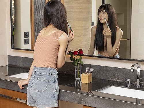 Miniatura 5 de Organizador de brochas de maquillaje para tocador, organizador de cepillos de pelo para encimera de baño, bambú