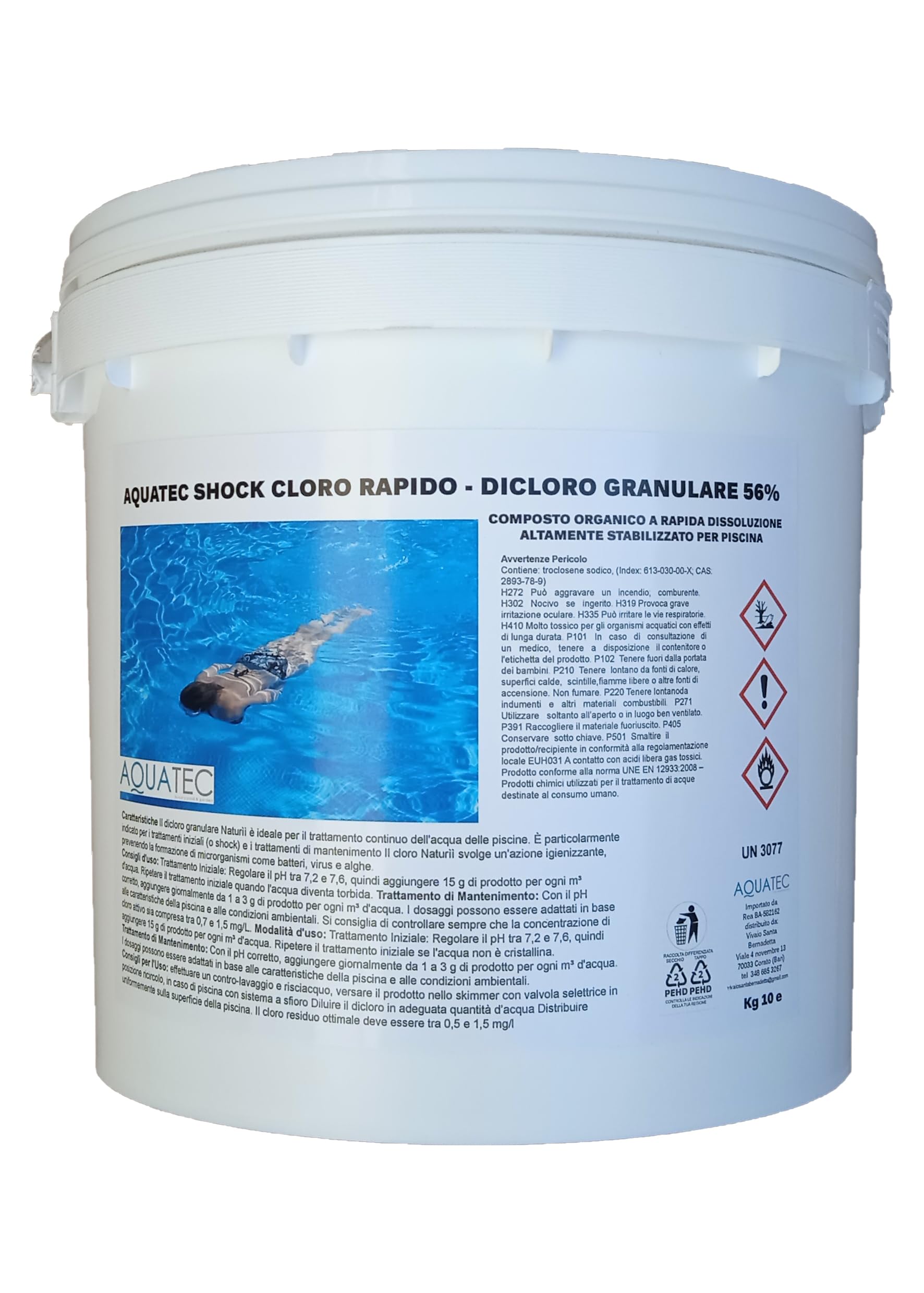 AQUATEC Cloro per piscina rapido dicloro granulare 56% a Rapida Dissoluzione per Trattamento Shock e Mantenimento Acqua di Piscina (25, Chilogrammi)