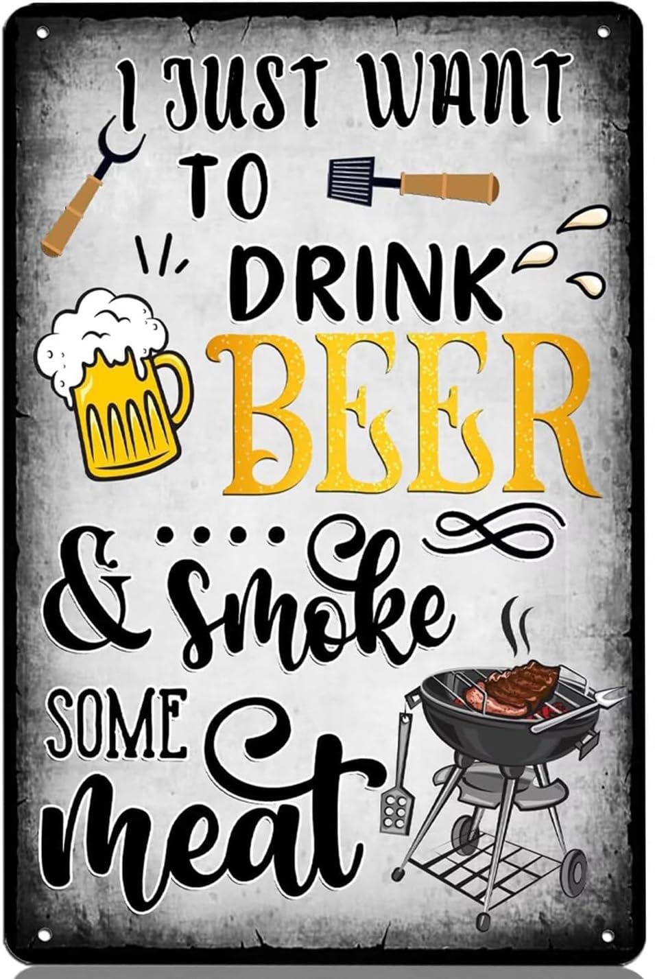 SMAZDFXX I Just Want To Drink Beer &Some Meat Metal Tin Sign Vintage Grill Signs Backyard Grilling BBQ Decor for Porch Deck Outdoor Patio Bar Wall Decor Poster 12"x16"