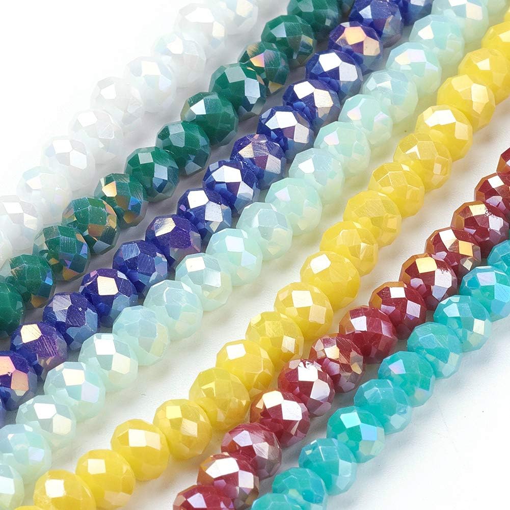 Craftdady 8x6mm Electroplate Faceted Glass Beads Strands Round Loose Spacer Beads Opaque Random Mixed Colors (20 Strings, About 1400Pcs)