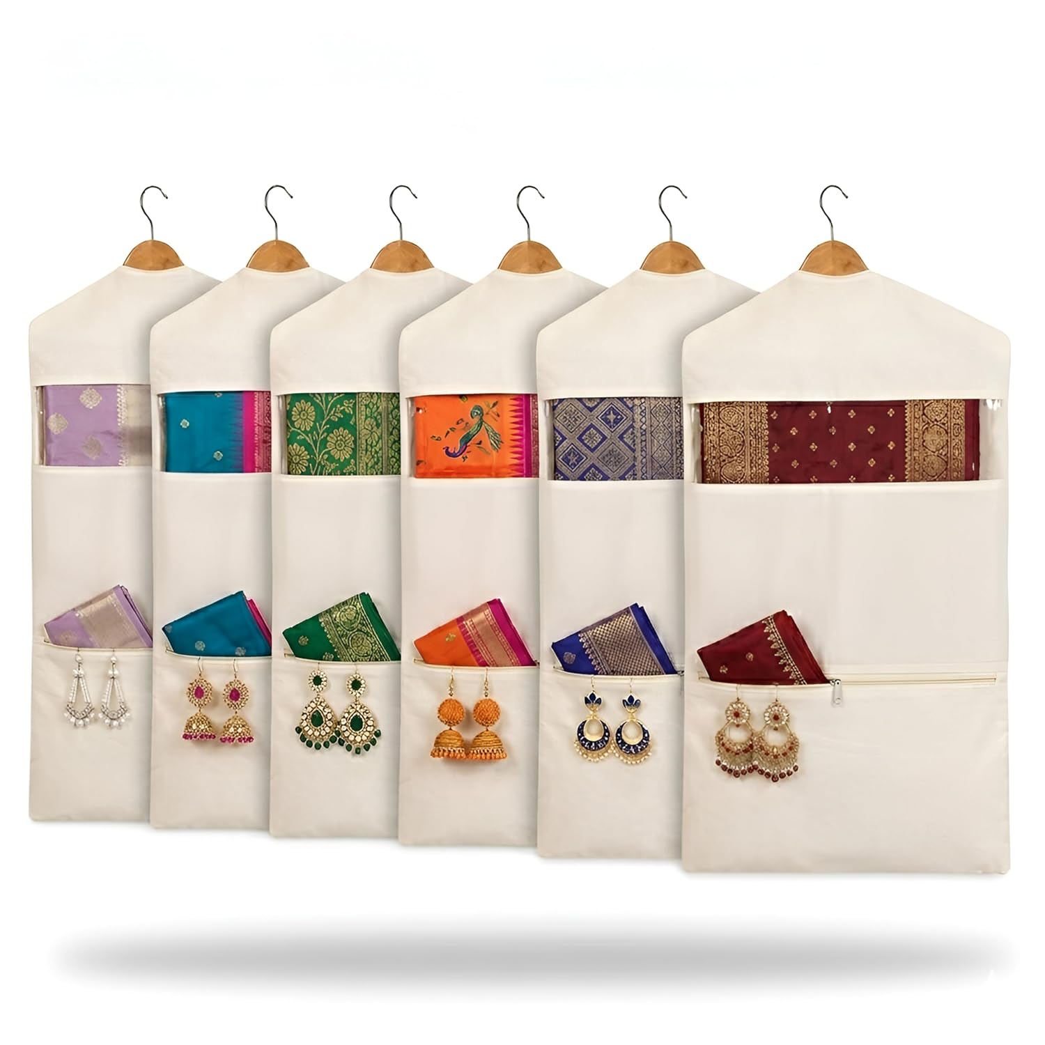 JD FRESH Slim Hanging Saree Organiser with mesh — space-saving saree organizer for wardrobe with small space