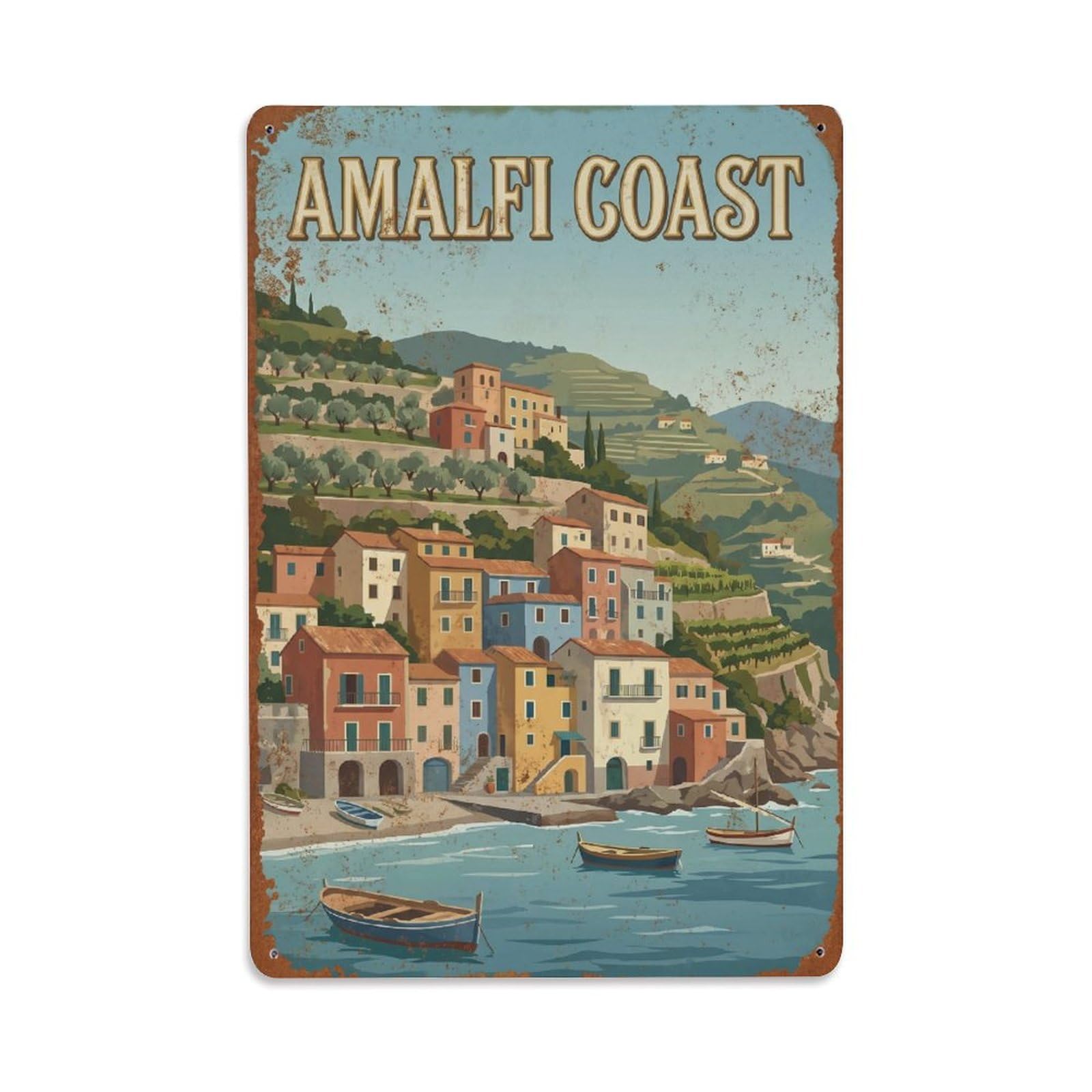 Vintage Travel Hillside Italy Terraced Metal Tin Sign