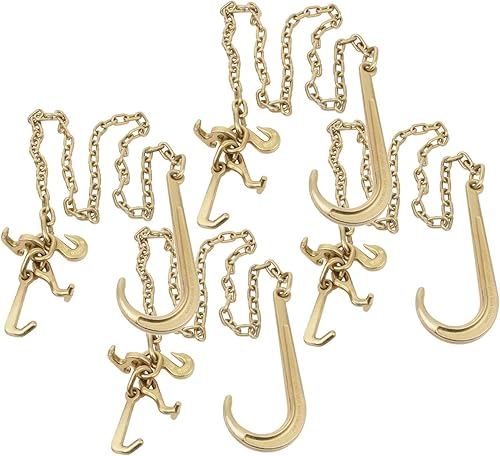 Miniatura 7 de Mytee Products Paquete de 4 cadenas de remolque G70 de pierna de 516 x 8 pies de largo con gancho en J de 15 pulgadas con gancho de racimo RTJ y