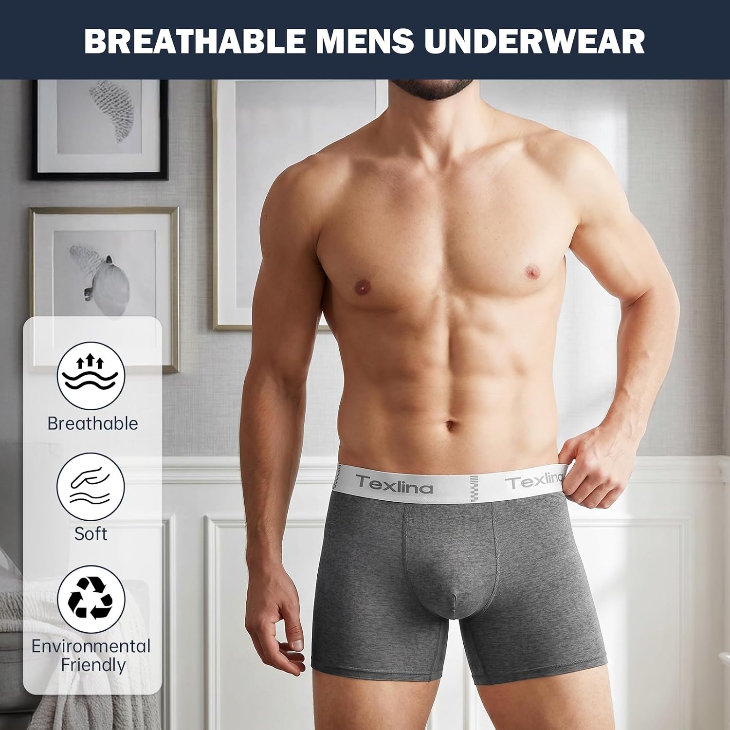 Mens Underwear Breathable Boxer Briefs Moisture-Wicking Underwear for Men No Ride Up Lightweight Pack 7