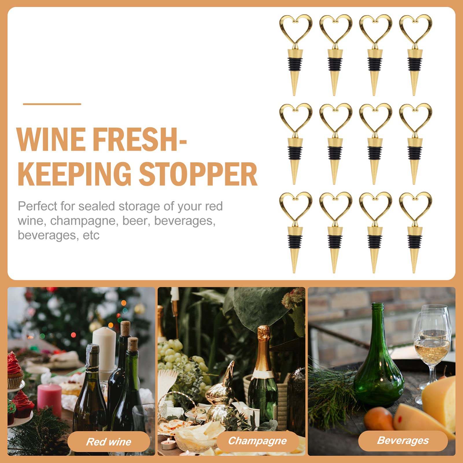 12 pièces bouchon de bouteille de vin en forme de coeur bouchons de bouteille de boisson design d'amour bouchon de liège de champagne scellant for les cadeaux de fête d'anniversaire de mariage saint v