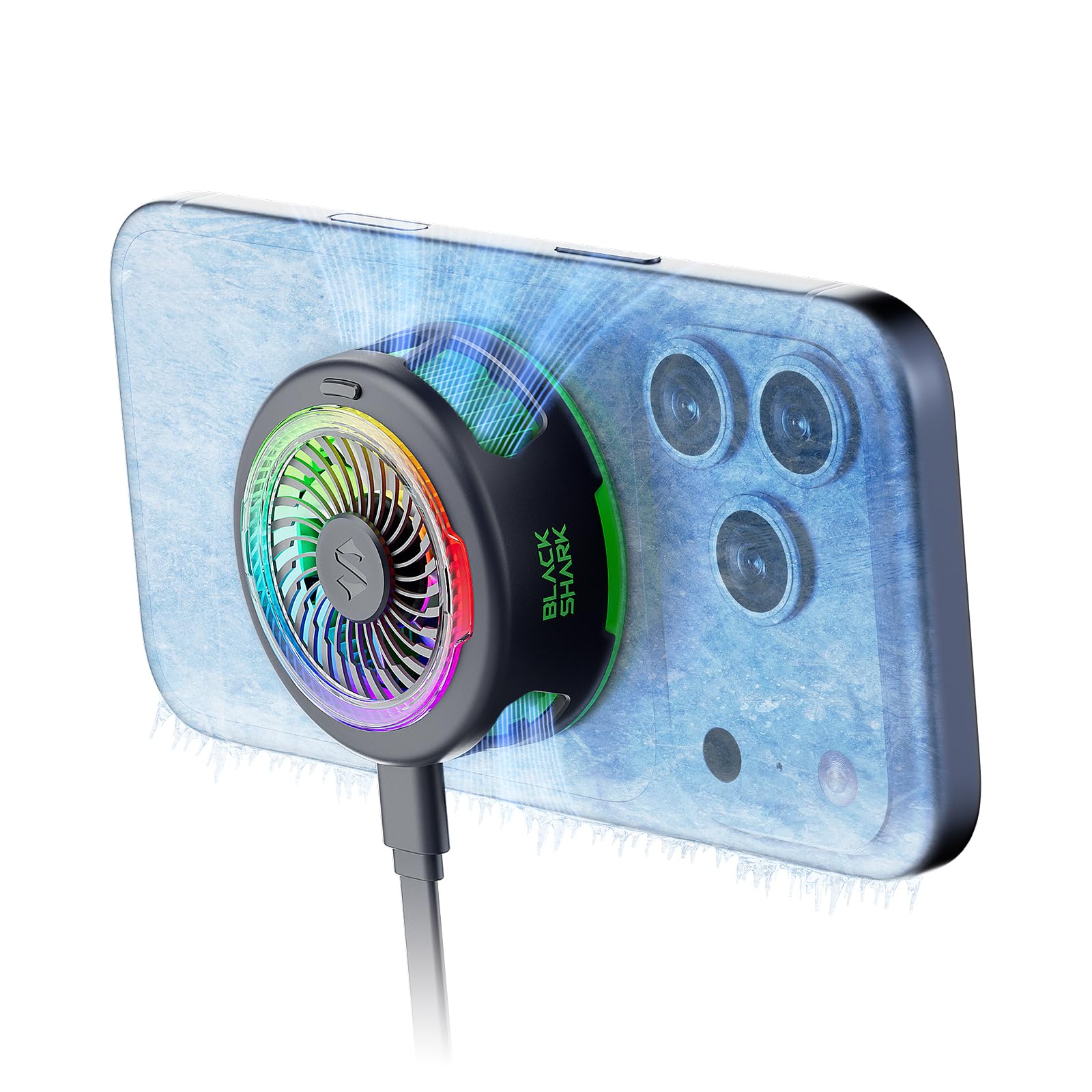 Black Shark FunCooler 6 Magnetic Phone Cooler für Gaming, Tragbarer Handy Kühler mit RGB-Beleuchtung, Handy-Kühlventilator für iPhone Magnetischer Series/Tablet/iPad (Schwarz)