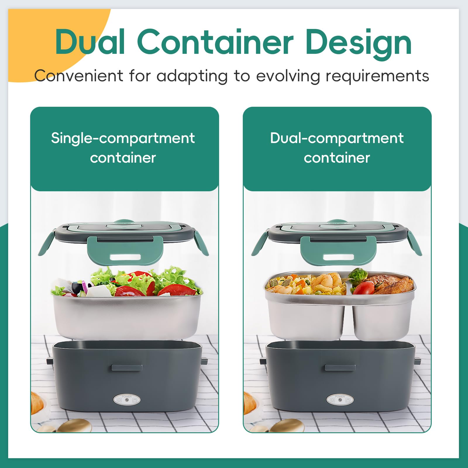 MIYGNDSZ Electric Lunch Box for Adults, Heated Portable Food Warmer Lunchbox for Car Truck Office, Leakproof Fast Self-Heating Box with 2x1.5L Large Capacity Stainless Steel Removable Containers