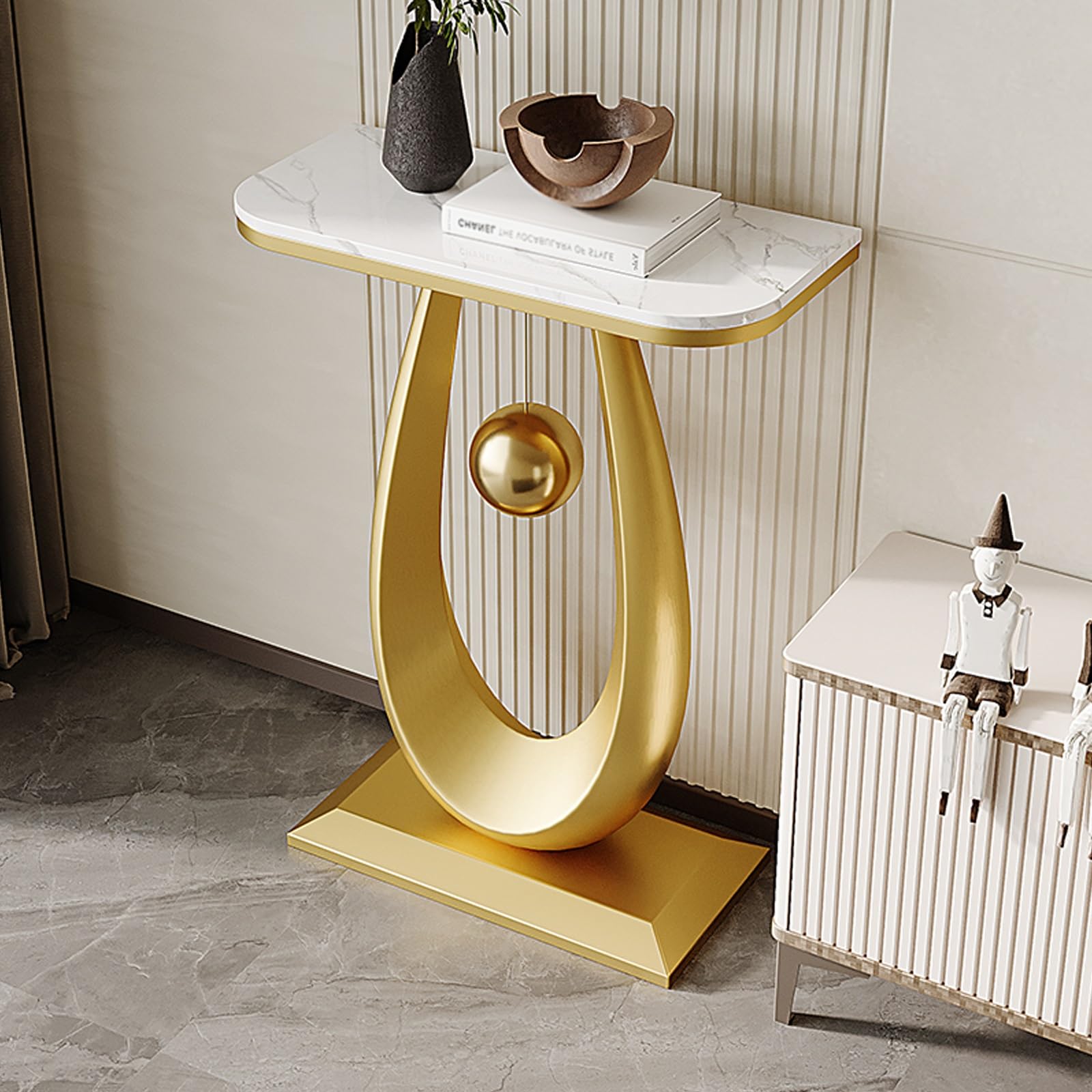 Moderna mesa consola de mármol negro, mesa auxiliar estrecha para sala de estar, pasillo y vestíbulo, 60 x 30 cm / 23.6x11.8in
