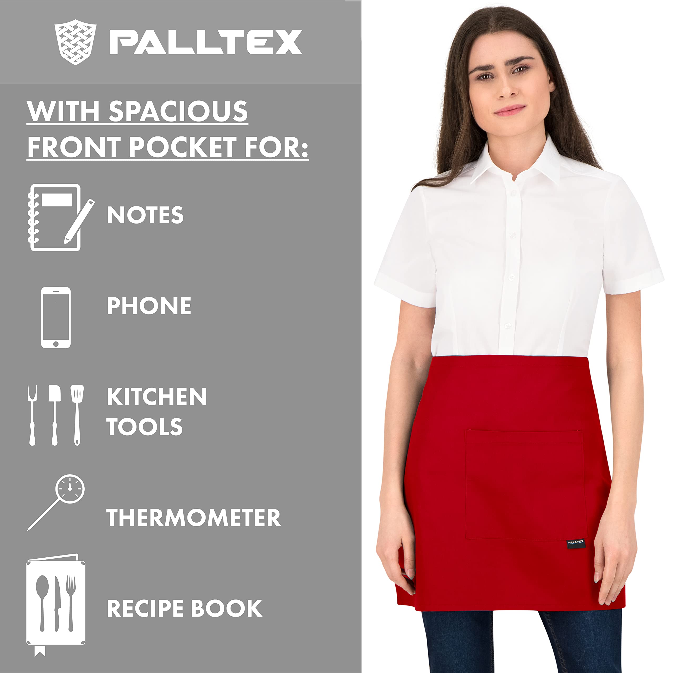 PALLTEX AMAYA Delantal Corto con Bolsillo | Delantal Cocina Hombre | Delantal Cocina Mujer | Manualidades, Pintura, Hornear, EN ISO 13688