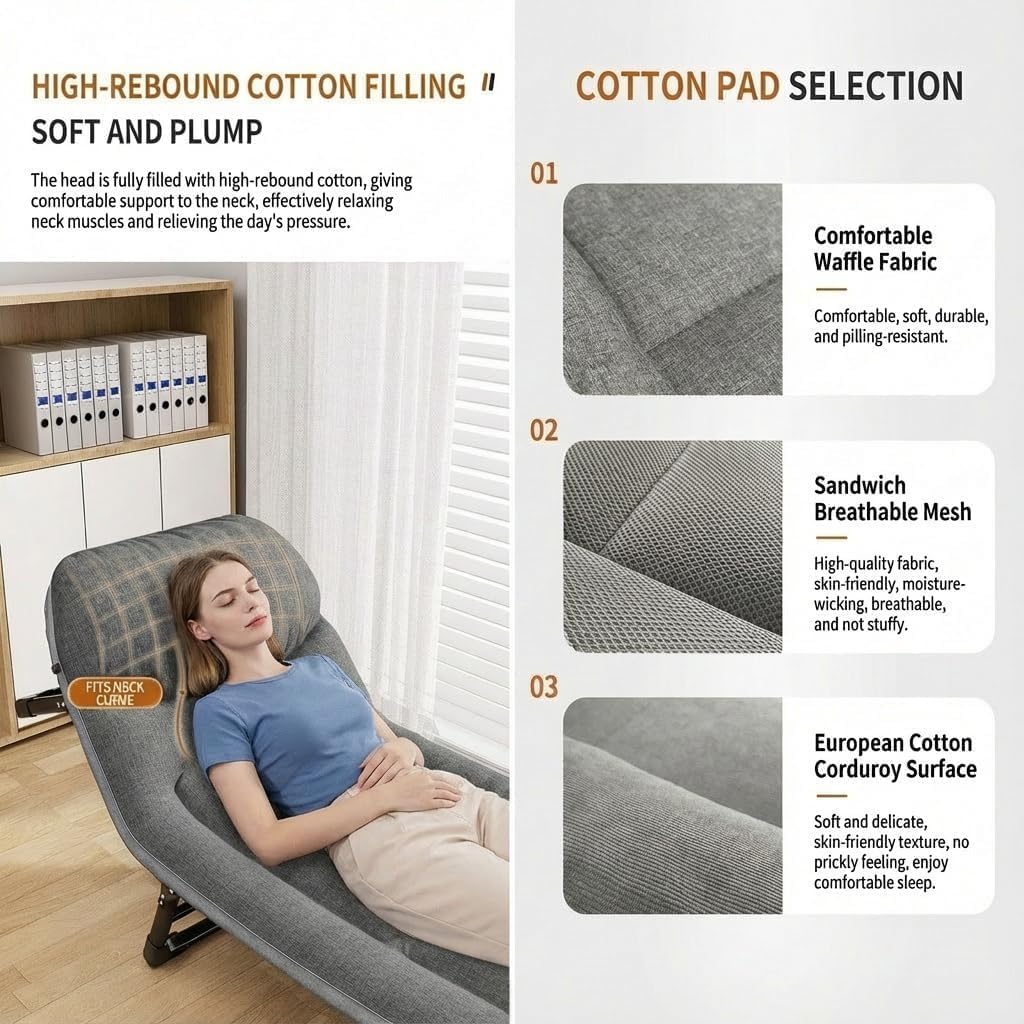 Adjustable Folding Chaise Lounge Chair Camping Cot Mattress Pillow Patio Beach Heavy Duty Double Layer cot pad