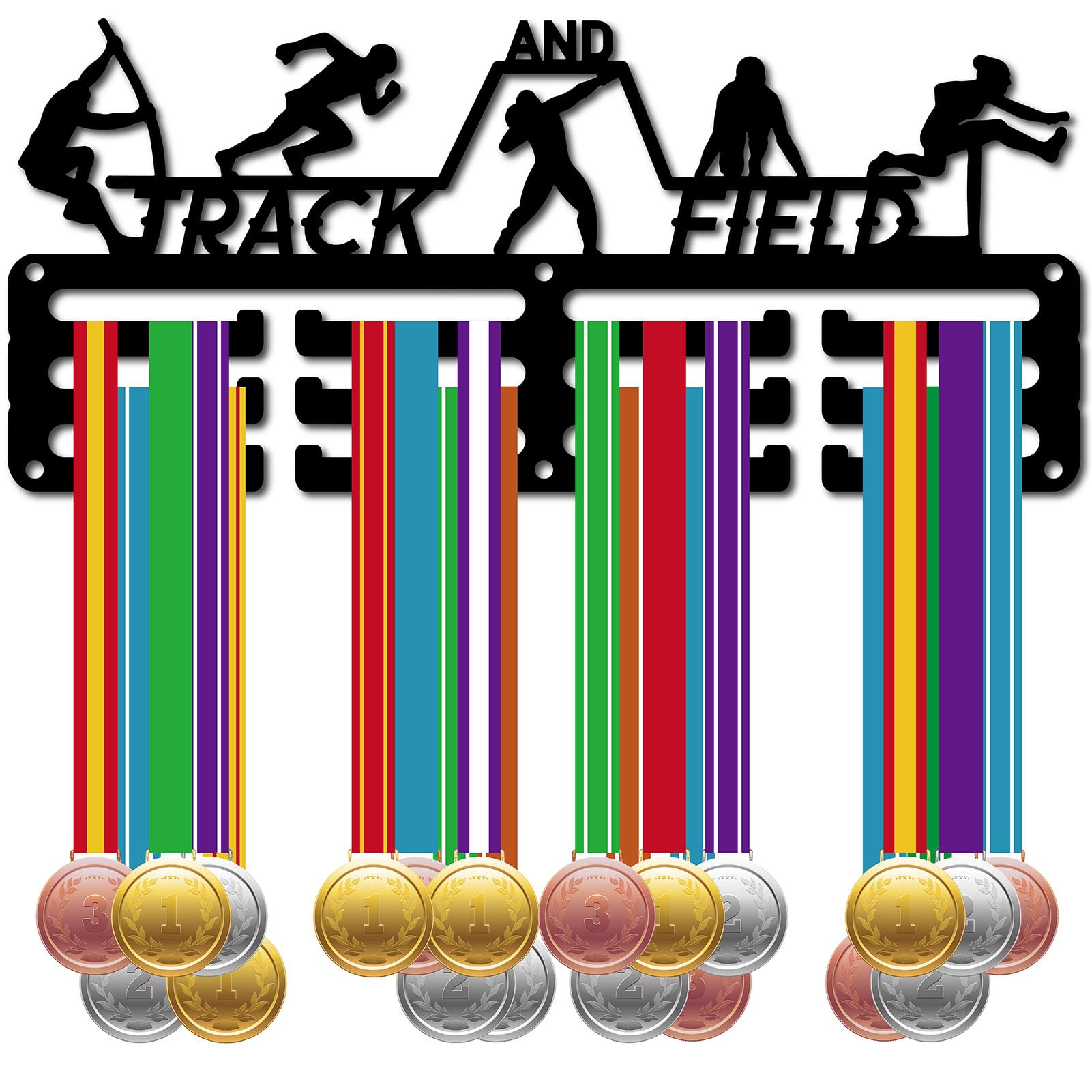 CREATCABIN Soporte para Medallas Fútbol,Colgadores Medallas,Estante Fútbol,Deportes,Premios Colgantes Metal,Hierro,Montaje Pequeño,Decoración,Premios para Mujeres,Pared,Hogar,Insignia,Negro,29x12.8cm — view 9