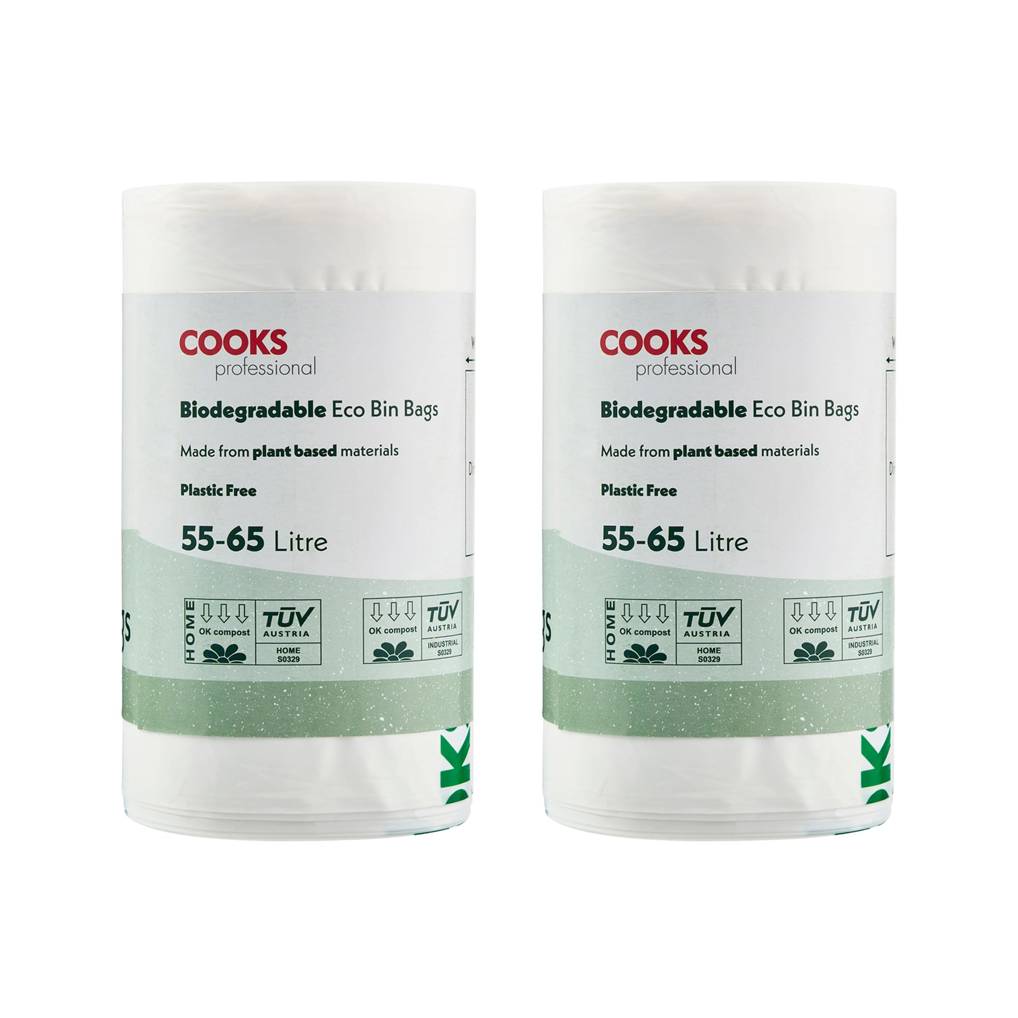 Cooks Professional White Pack Of 50 Biodegradable Compostable Bin Bags | 55-65L | Eco-Friendly Plant-Based Garbage Or Recycling Liners For Home, Kitchen, Food, Garden Or General Waste Disposal Large
